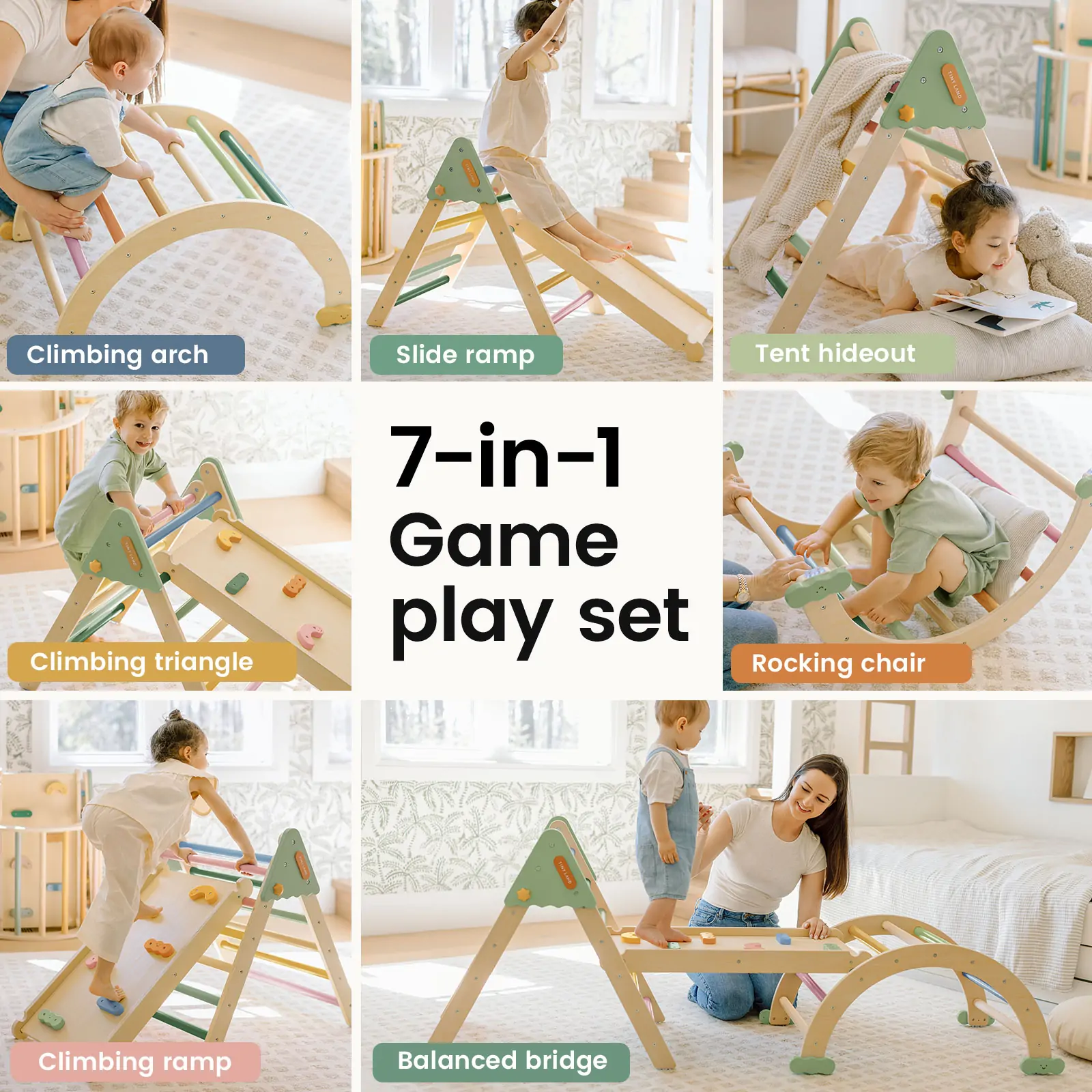 Tiny LandĀ® 7-in-1 Morandi Pikler Triangle Set - Image 3