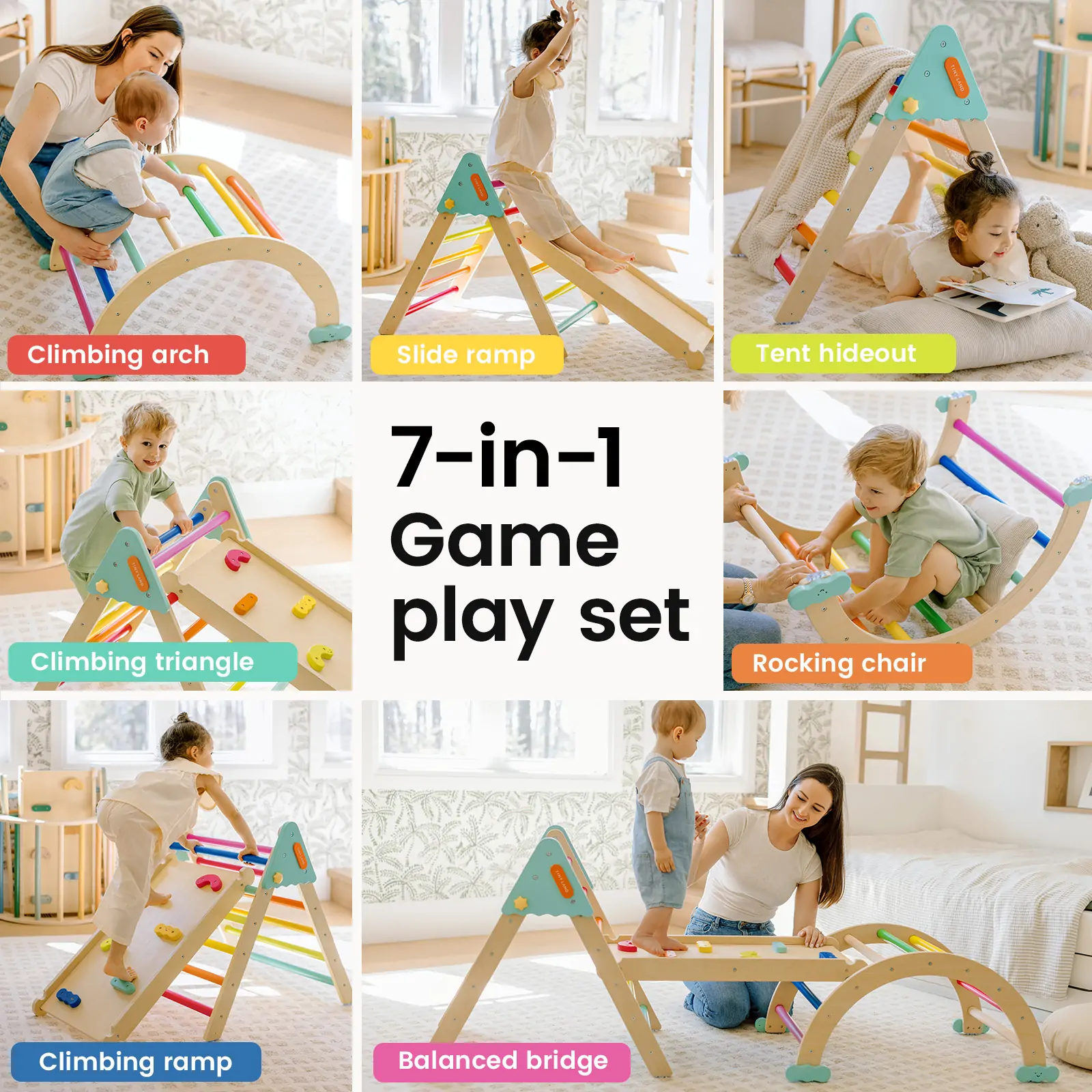 Tiny Land® 7-in-1 Rainbow Pikler Triangle Set - Image 3
