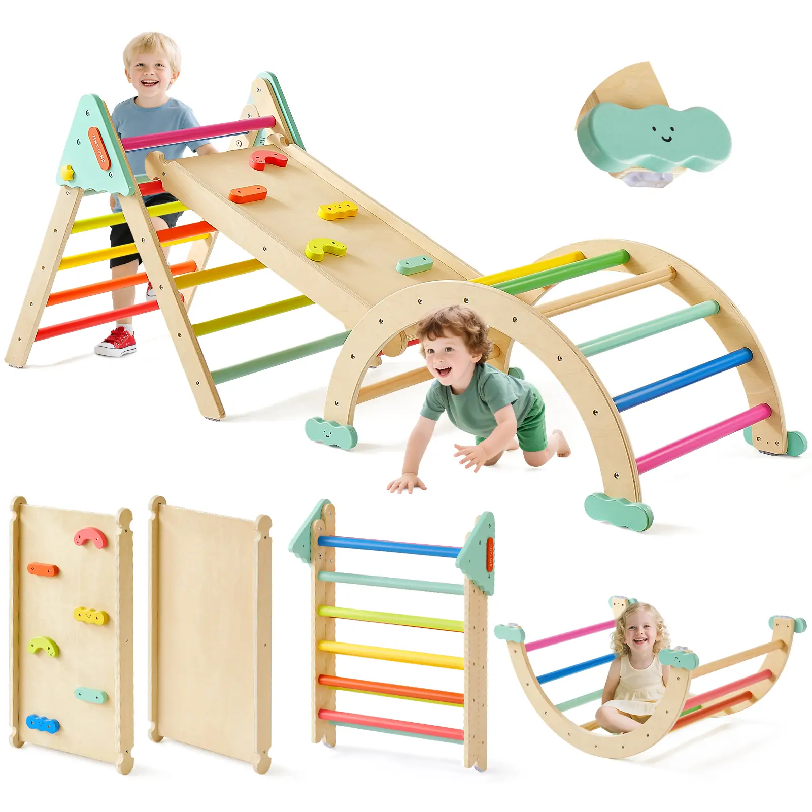 Tiny Land® 7-in-1 Rainbow Pikler Triangle Set - Image 7