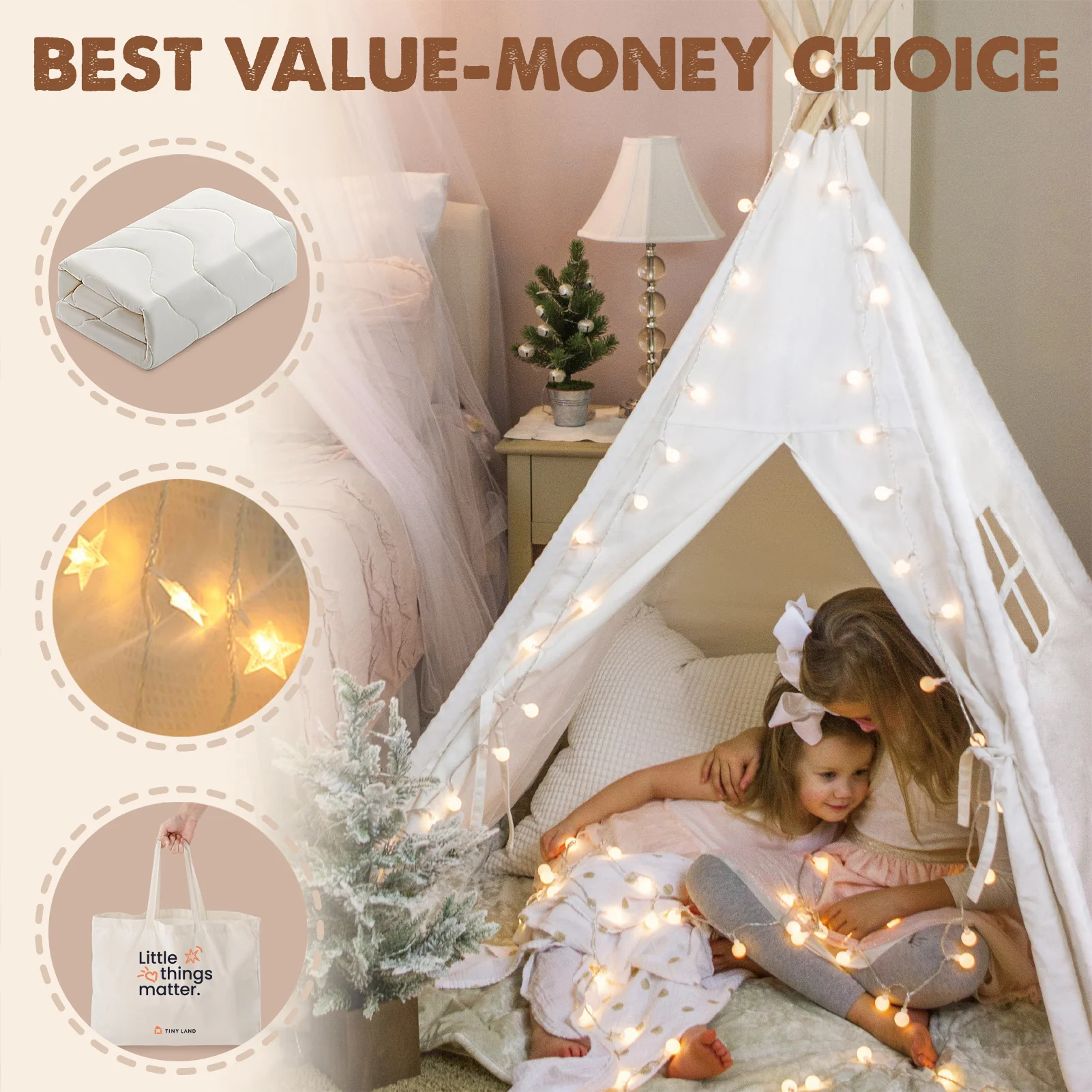 Tiny Land® Teepee Tent for Kids with Mat – Indoor Play Tent with Floor Mat - Image 4