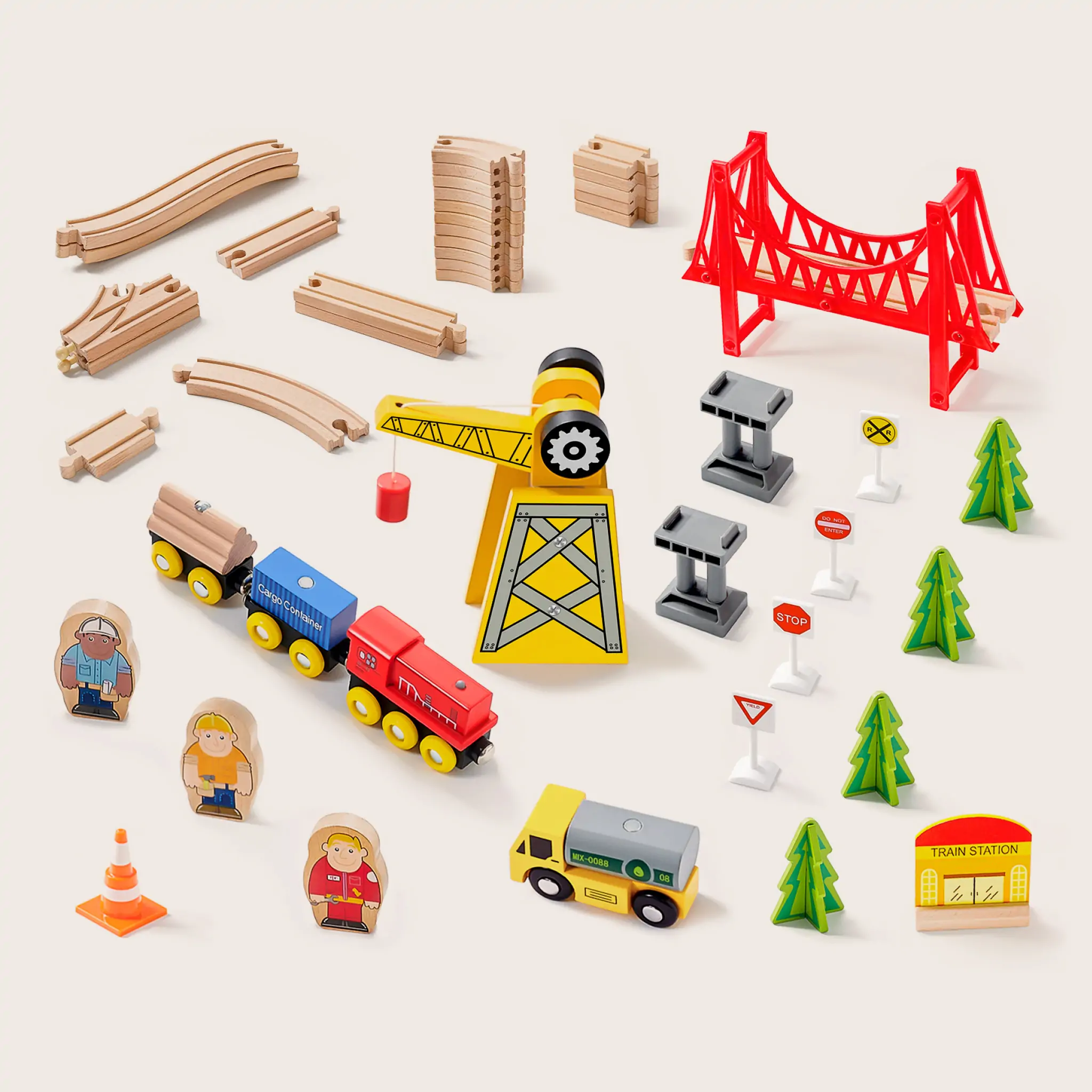 Tiny LandĀ® Wooden Track Trains 55 Pcs - Image 4