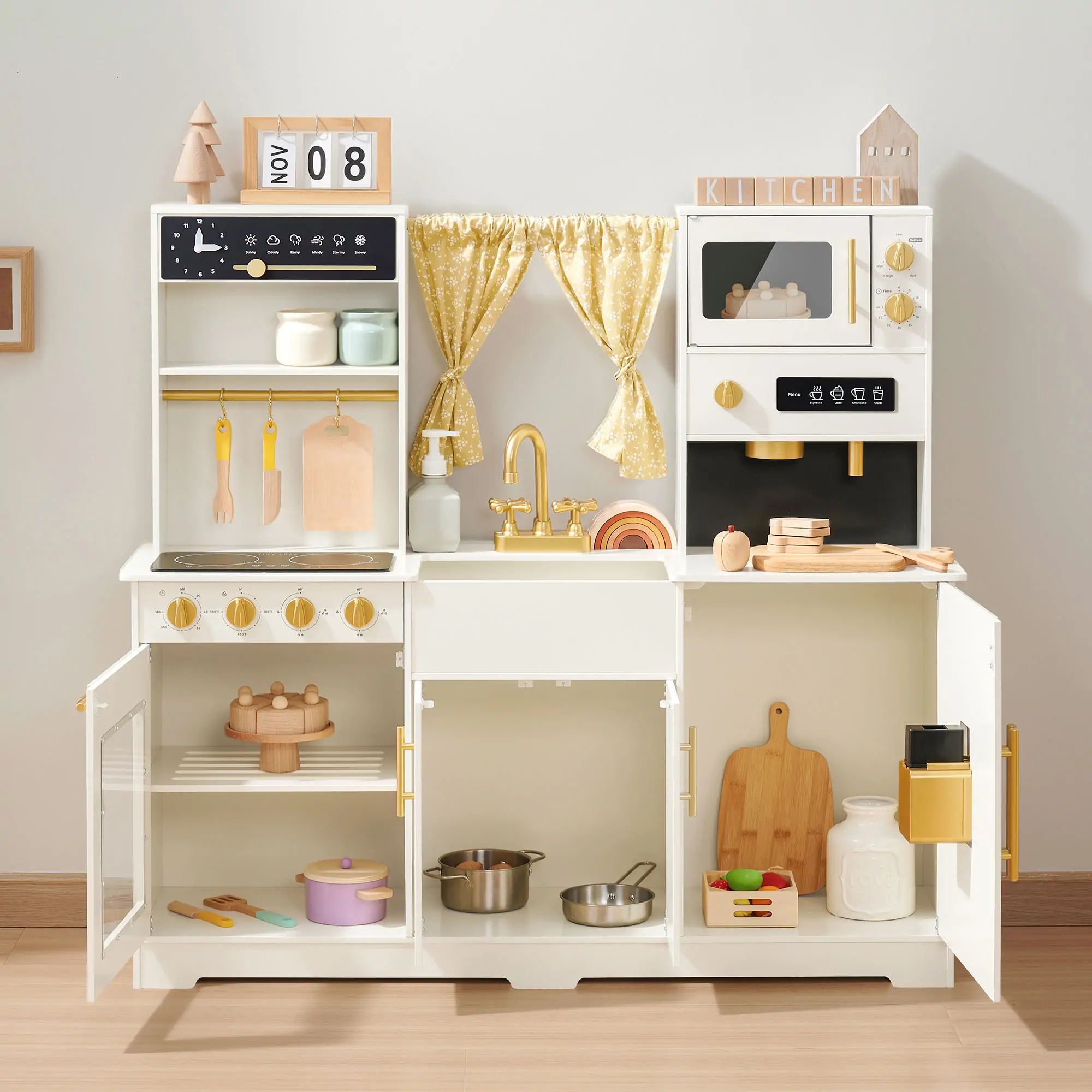Tiny Land® Iconic Wooden Play Kitchen – Cream Pretend Cooking Set for Kids - Image 4