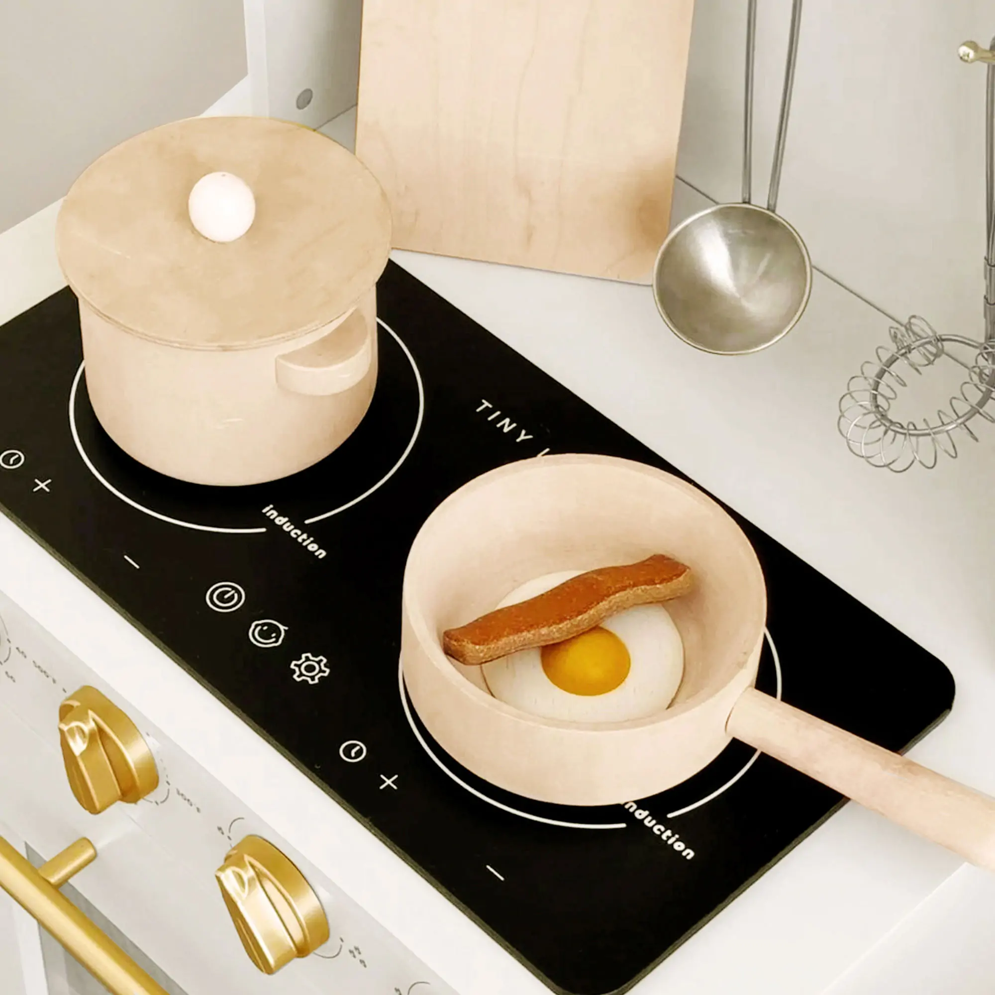Tiny Land® Iconic Wooden Play Kitchen – Cream Pretend Cooking Set for Kids - Image 7