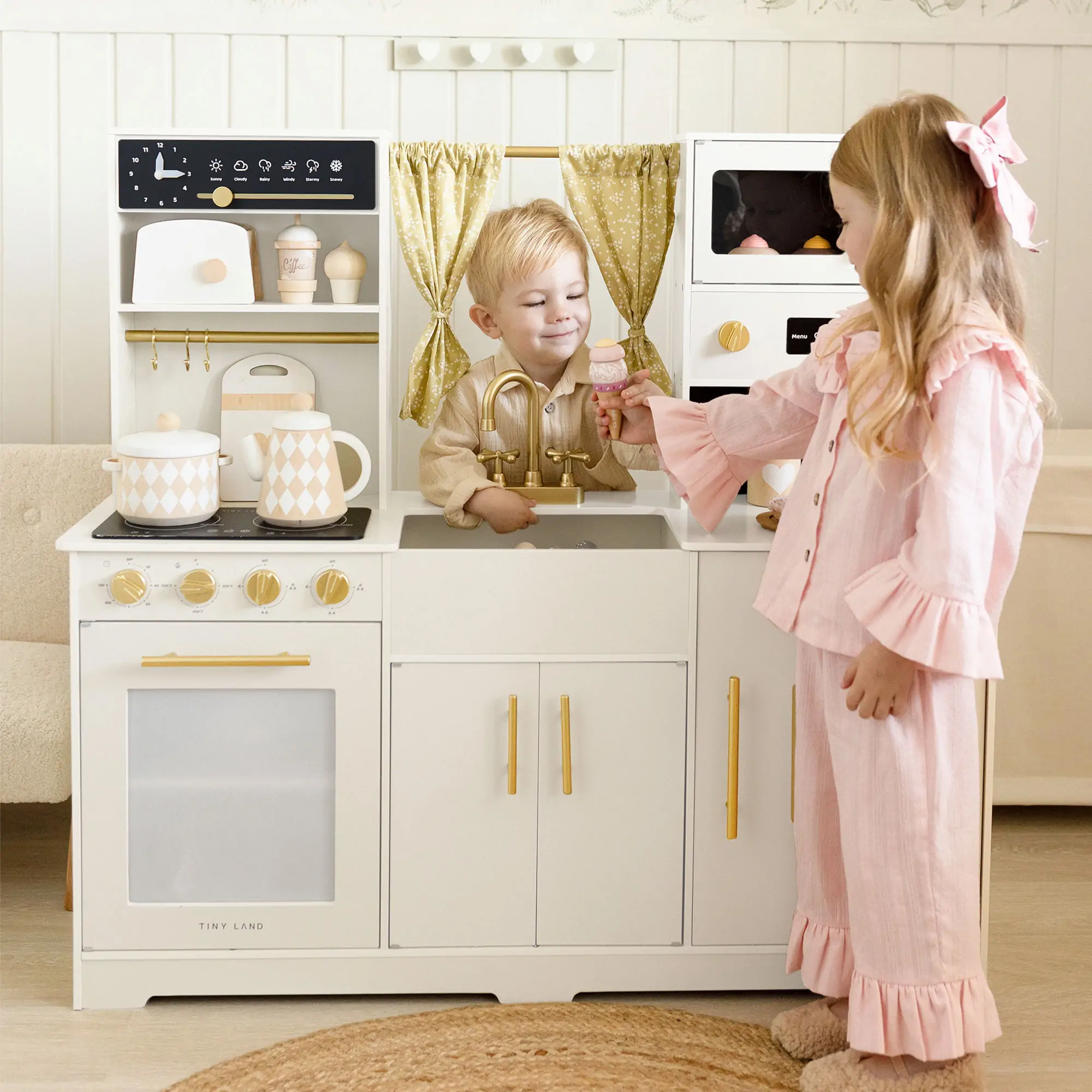 Tiny Land® Iconic Wooden Play Kitchen – Cream Pretend Cooking Set for Kids - Image 8