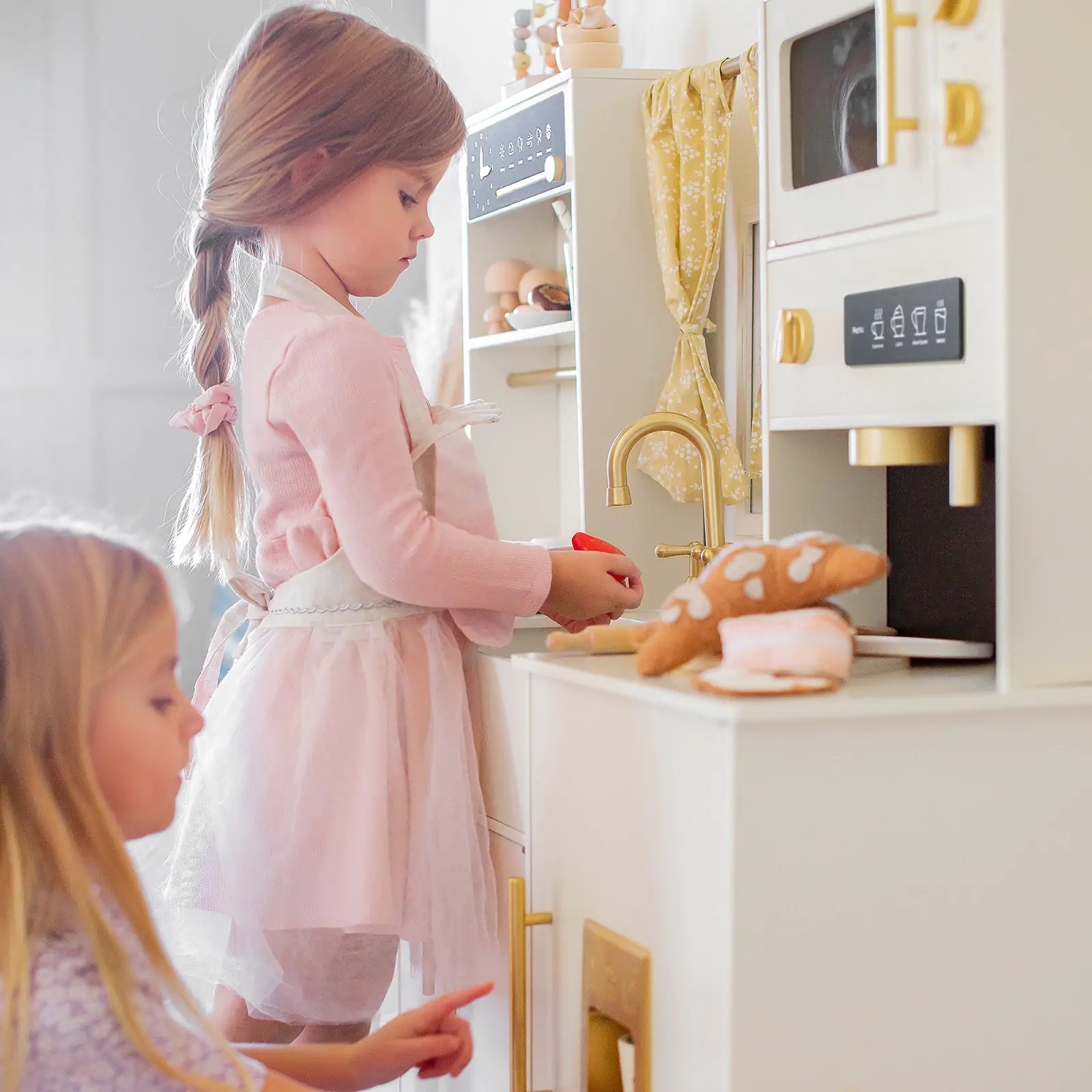 Tiny Land® Iconic Wooden Play Kitchen – Cream Pretend Cooking Set for Kids - Image 9