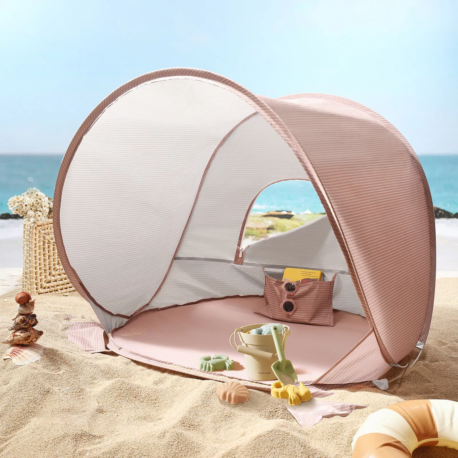 Tiny LandĀ® One-Stop Beach Toy & Tent Set ā Blush Pink