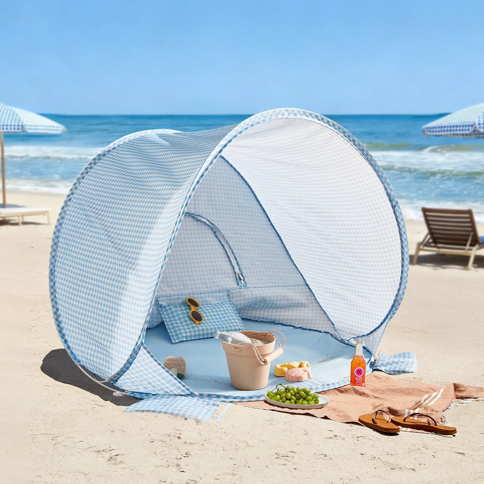 Tiny Land® One-Stop Beach Toy & Tent Set – Light Blue Gingham - Image 10