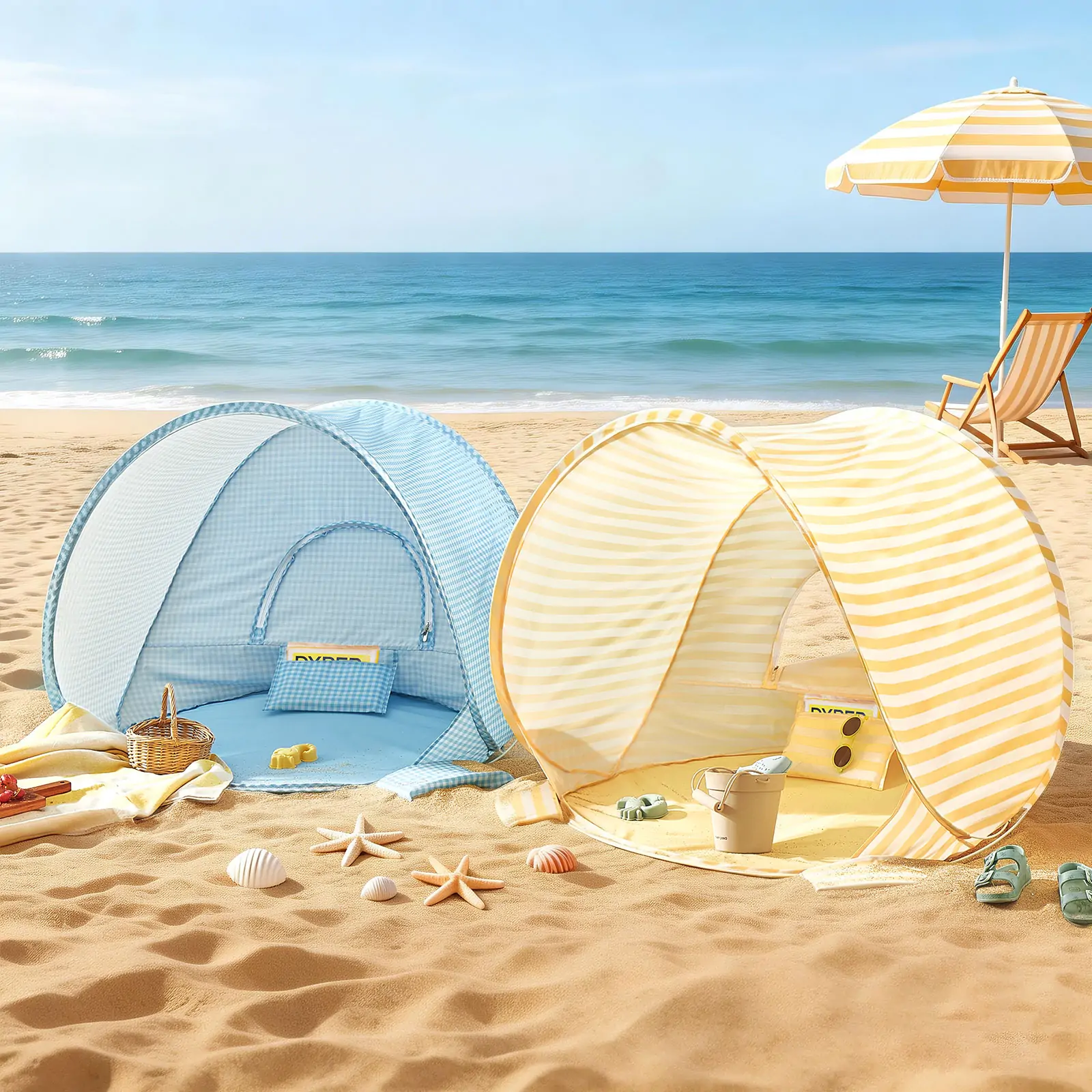 Tiny Land® One-Stop Beach Toy & Tent Set – Light Blue Gingham - Image 17