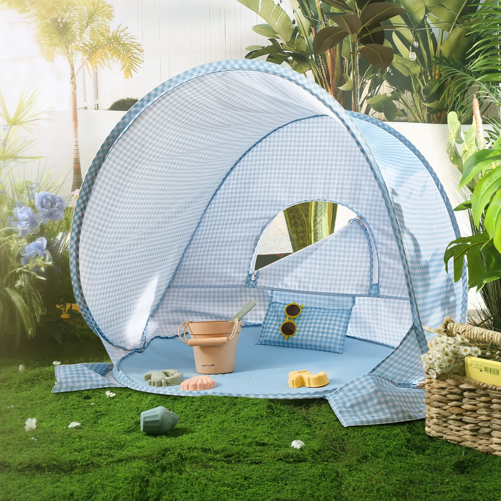 Tiny Land® One-Stop Beach Toy & Tent Set – Light Blue Gingham - Image 6