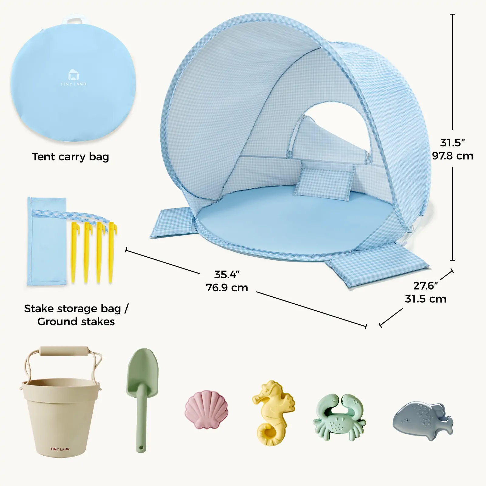 Tiny Land® One-Stop Beach Toy & Tent Set – Light Blue Gingham - Image 9
