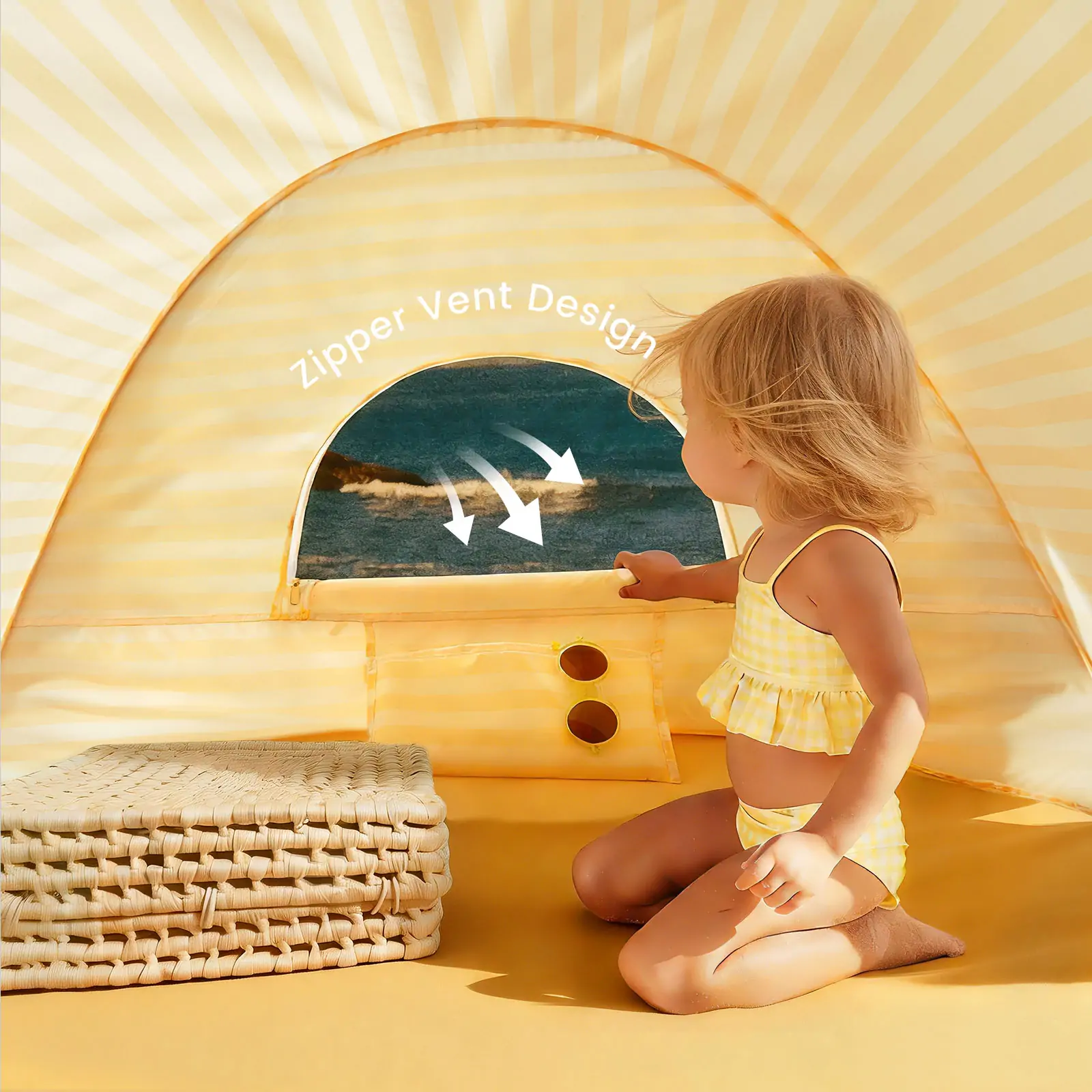Tiny LandĀ® One-Stop Beach Toy & Tent Set ā Pastel Yellow Stripes - Image 5