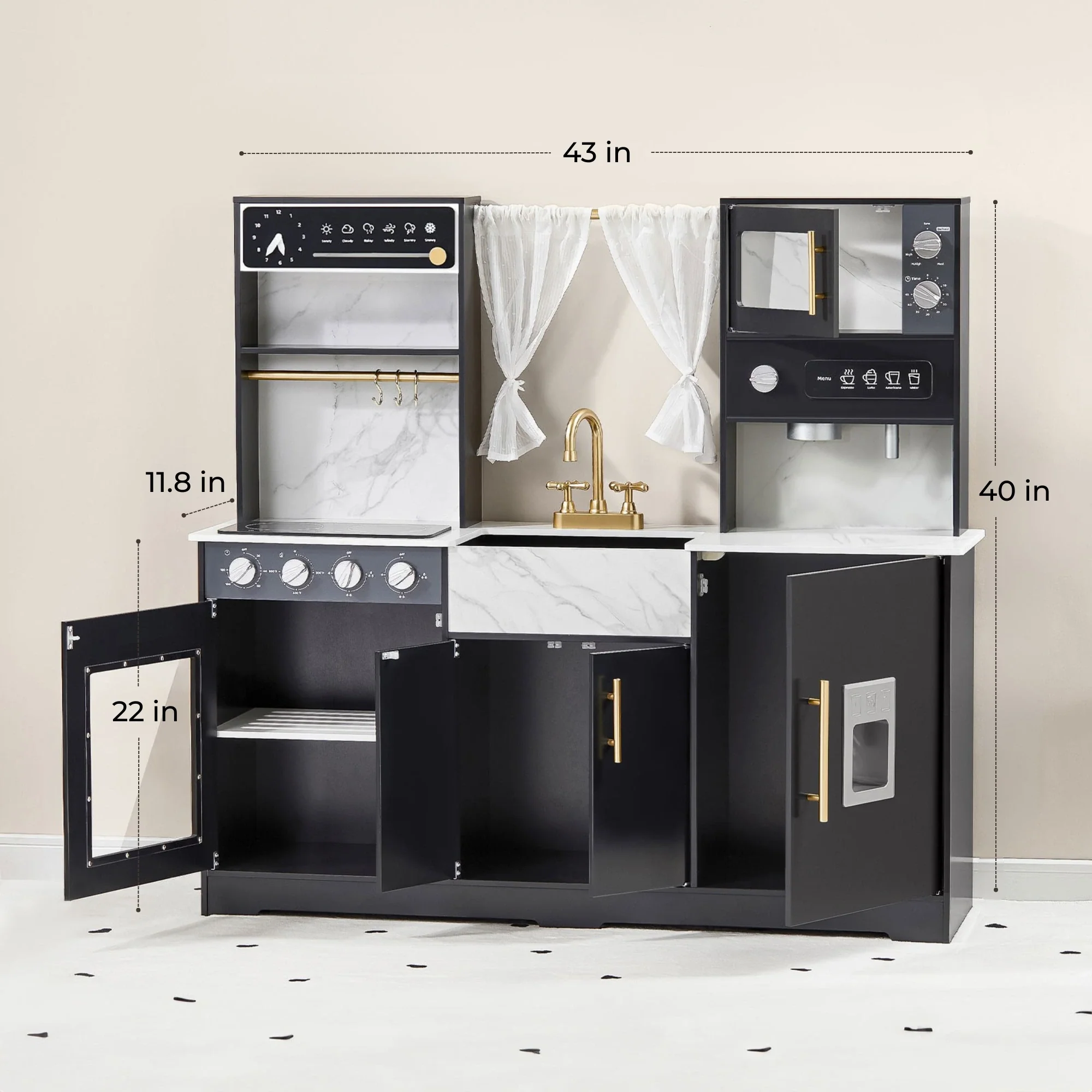 Tiny LandĀ® Iconic Wooden Play Kitchen ā Black Pretend Cooking Set for Kids - Image 5