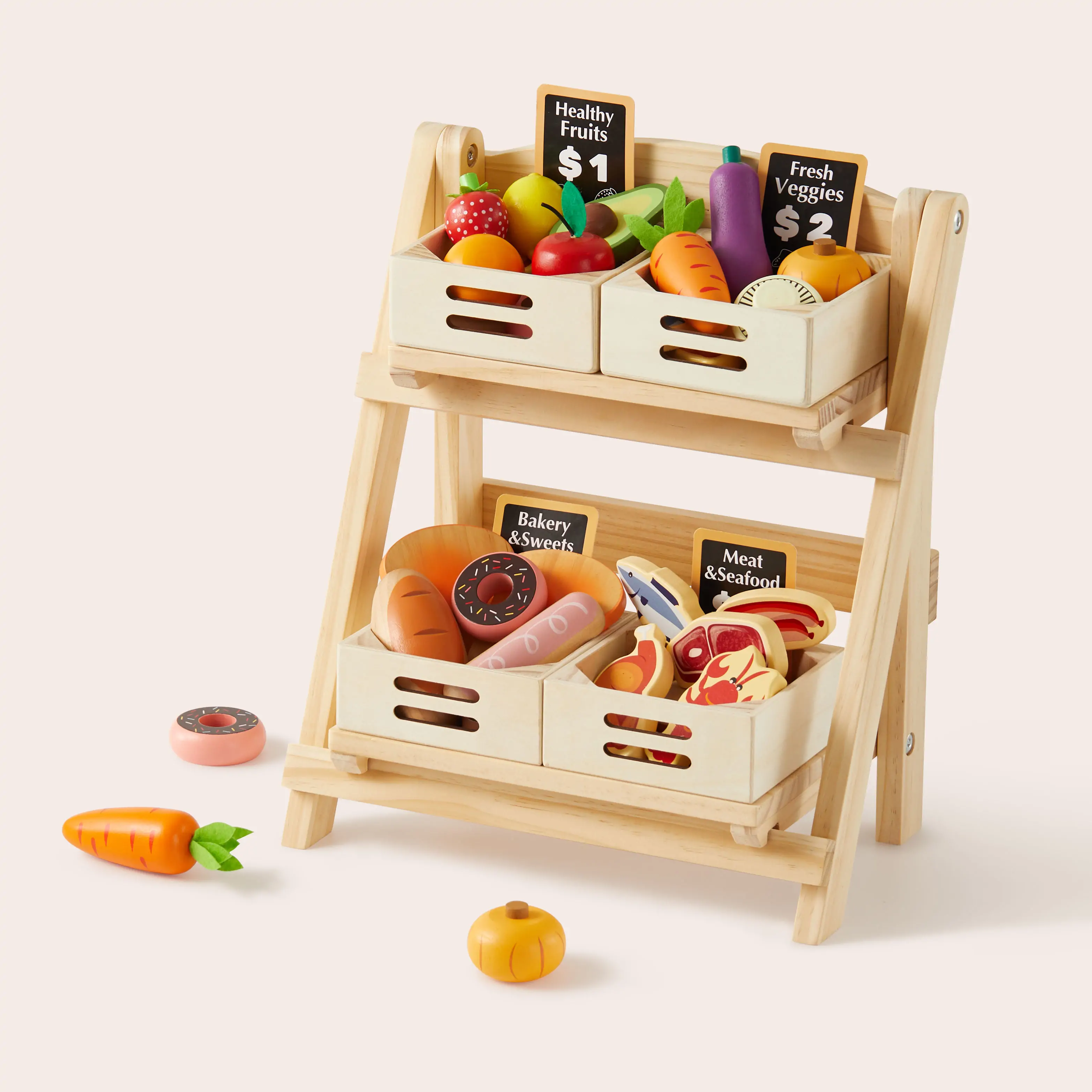 Tiny Land® Play Kitchen Accessories – Play Kitchen Food Storage: Versatile Wooden Rack for Play Food - Image 6