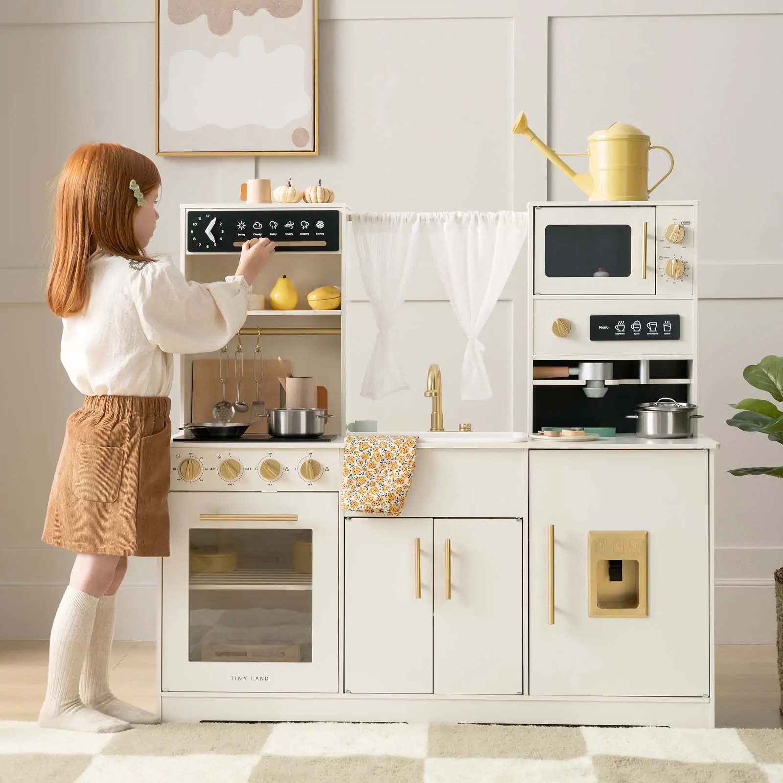 Tiny Land® Play Kitchen with Running Water - Iconic Aqua Kitchen in Cream - Image 12