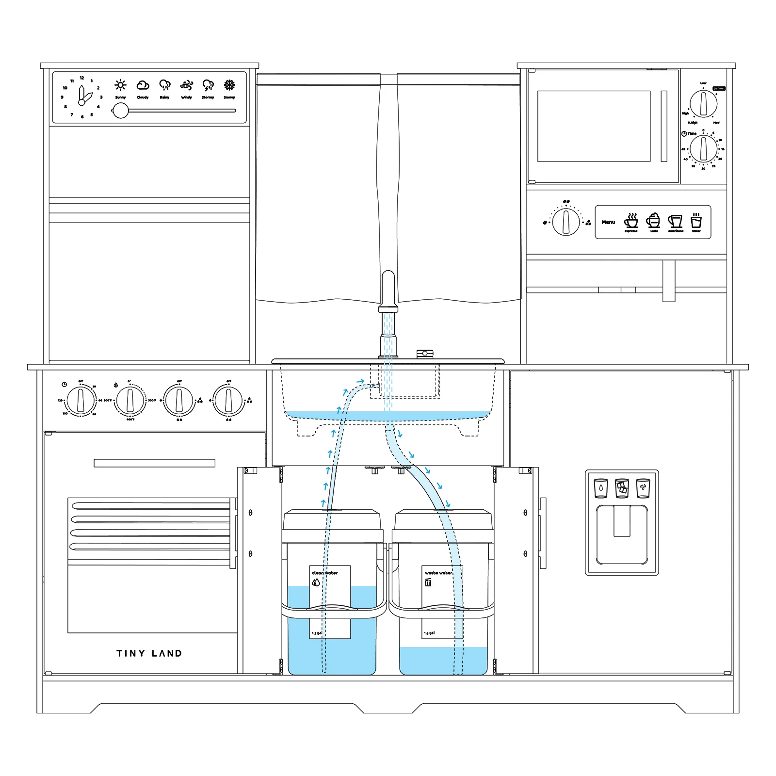 Tiny Land® Play Kitchen with Running Water - Iconic Aqua Kitchen in Cream - Image 5