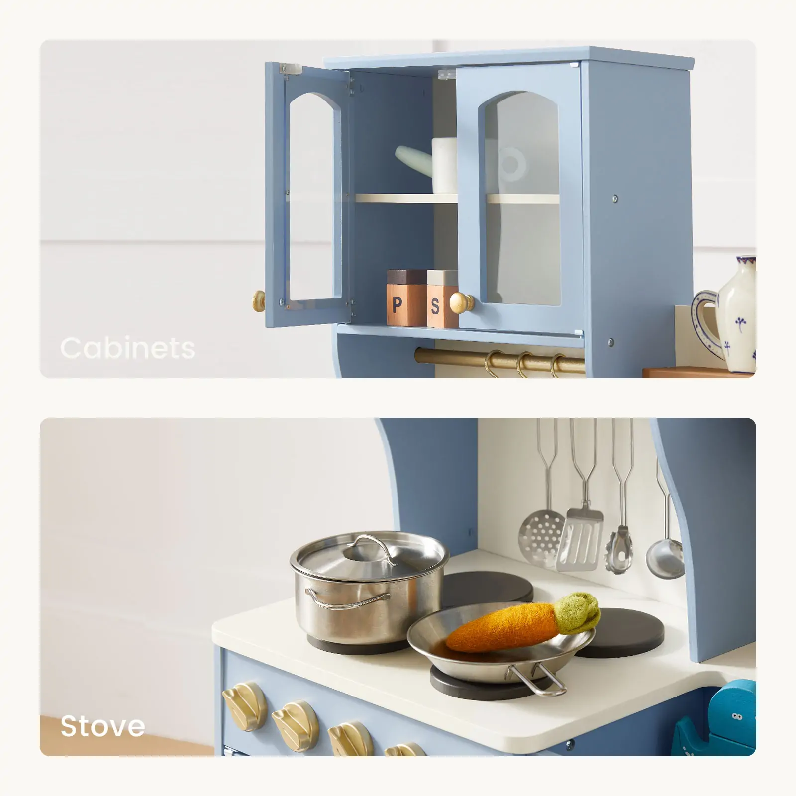 Tiny Land® Pretend Play Kitchen for Kids - Serenity Wooden Kitchen – Blue - Image 6