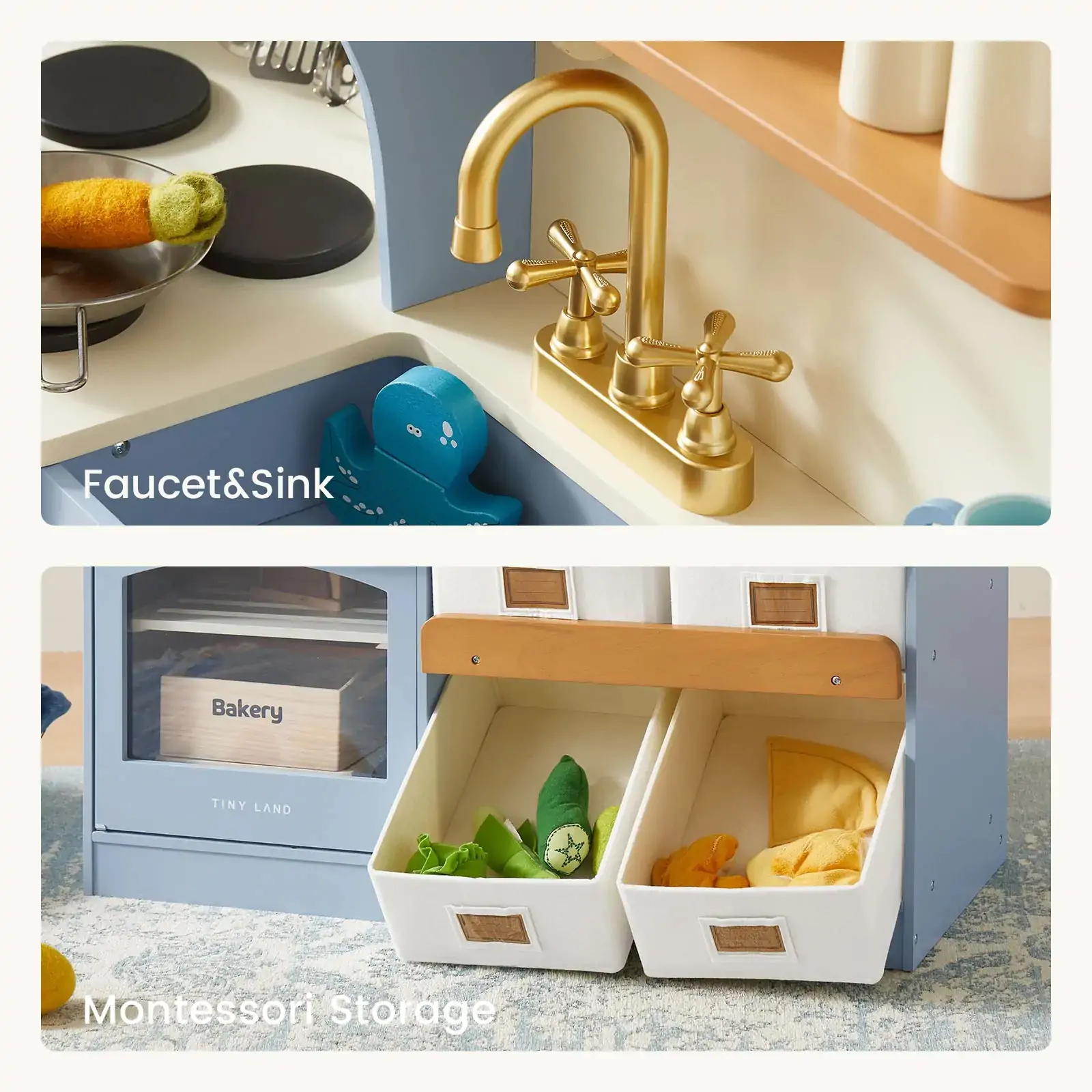 Tiny Land® Pretend Play Kitchen for Kids - Serenity Wooden Kitchen – Blue - Image 7