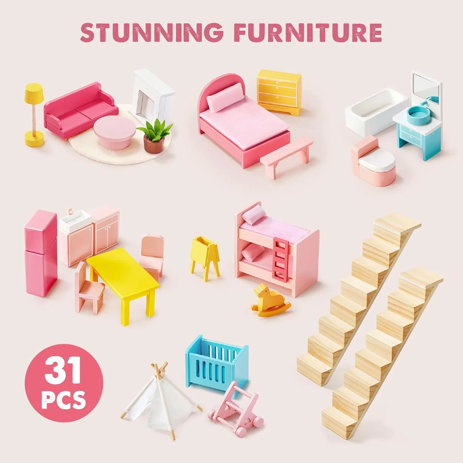 Sweet Dreams Playset — Pink Dollhouse + Pink-White Playhouse - Image 5