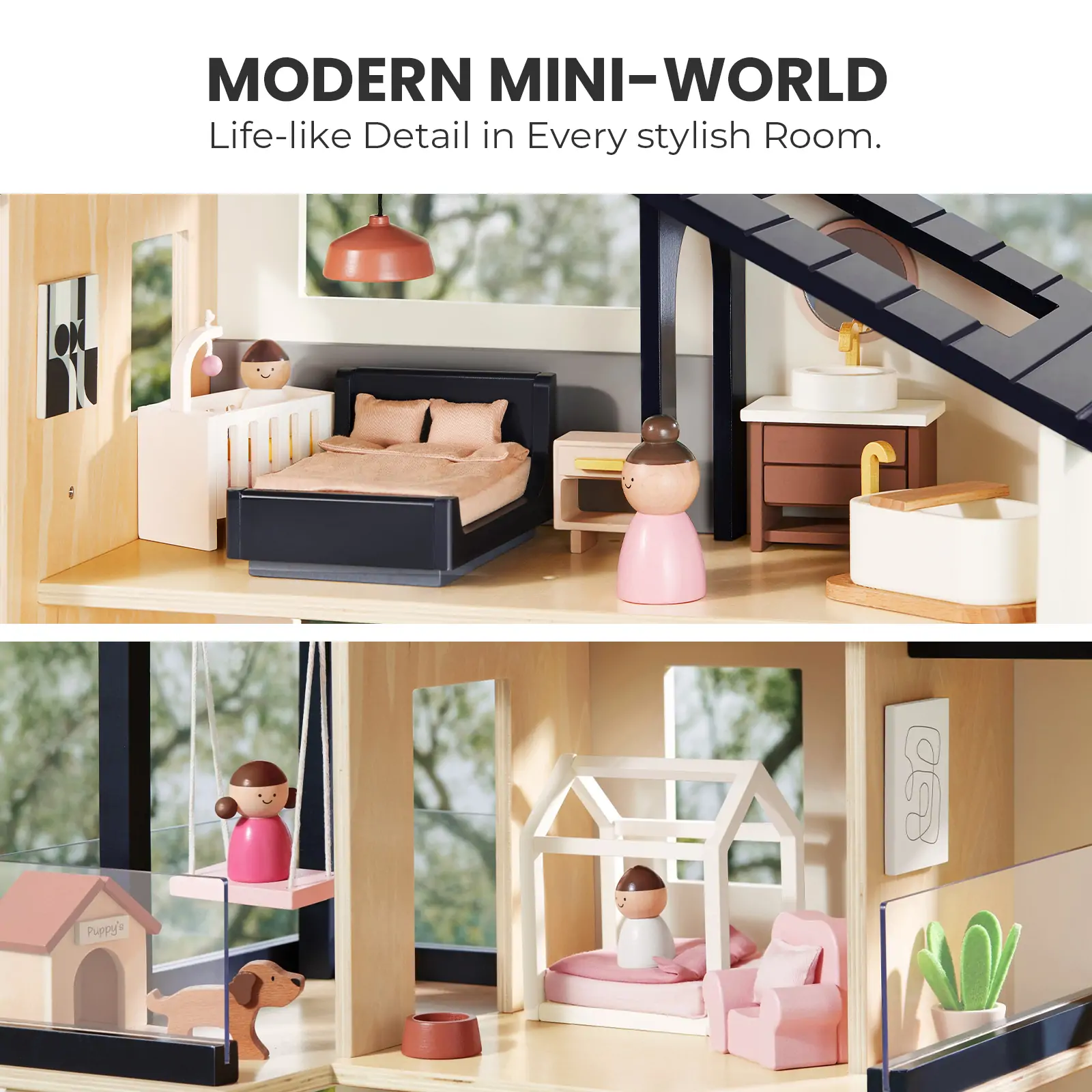 Tiny Land® Sweetwood Edge Dollhouse & Wooden Dollhouse Garage - Image 6