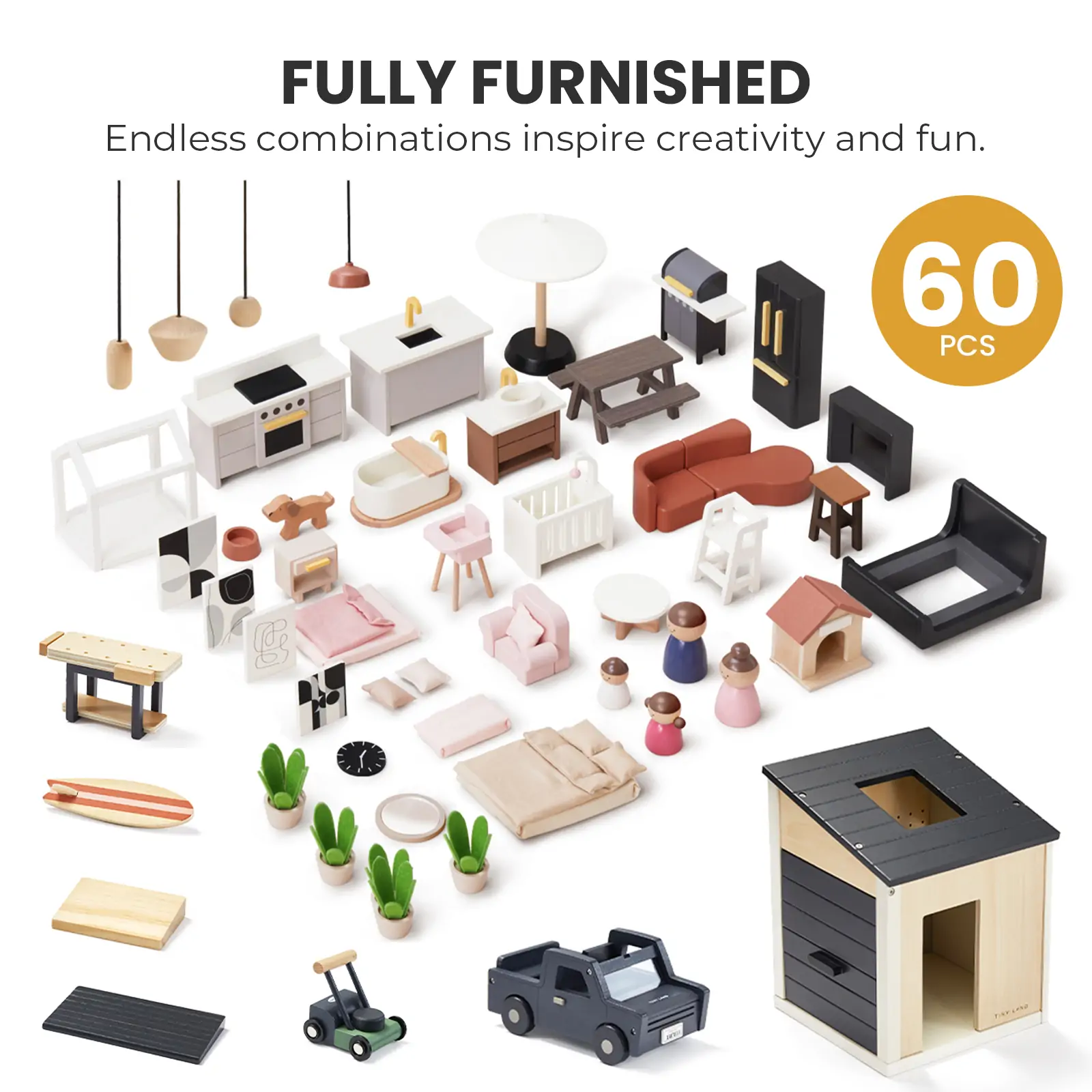 Tiny Land® Sweetwood Edge Dollhouse & Wooden Dollhouse Garage - Image 7