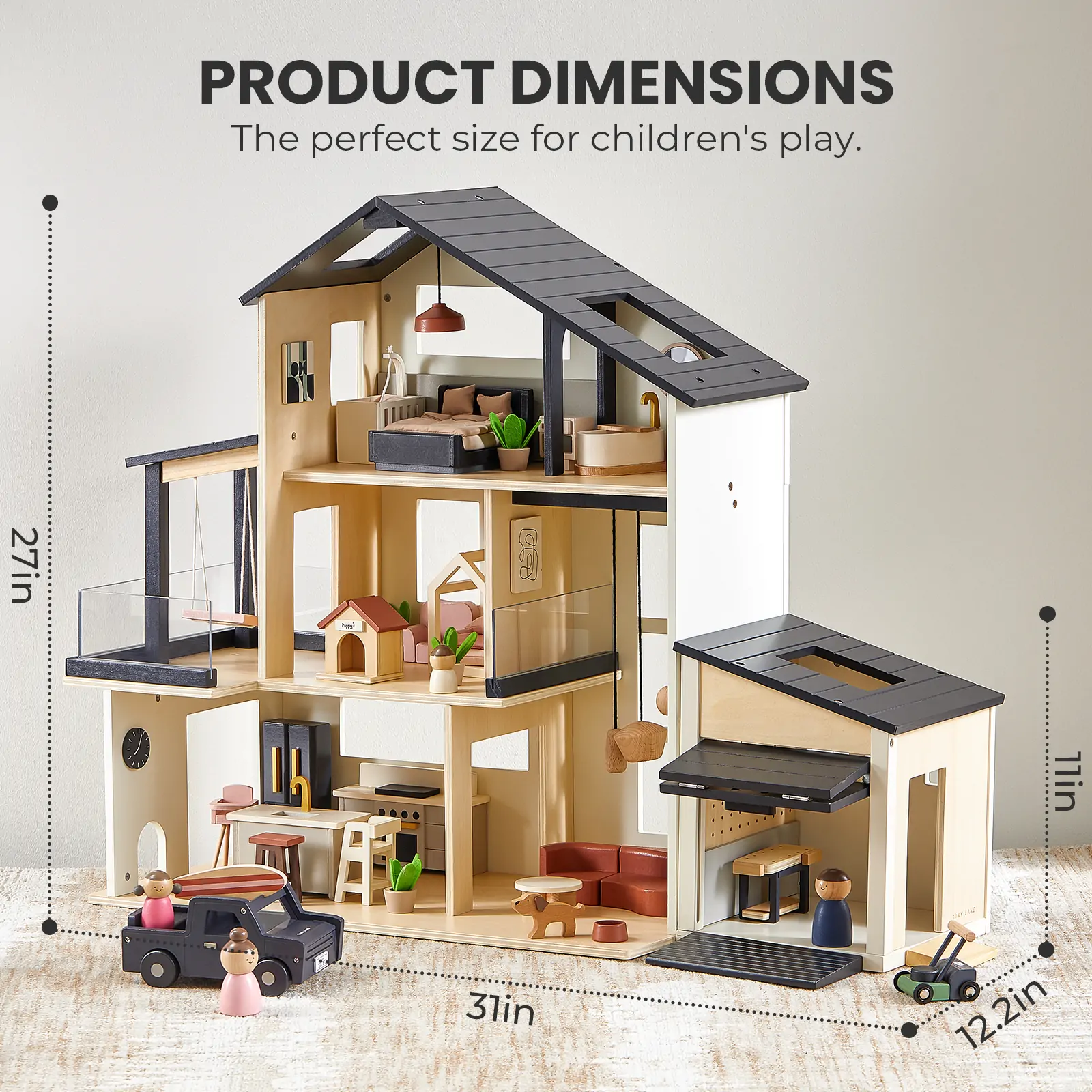 Tiny Land® Sweetwood Edge Dollhouse & Wooden Dollhouse Garage - Image 3