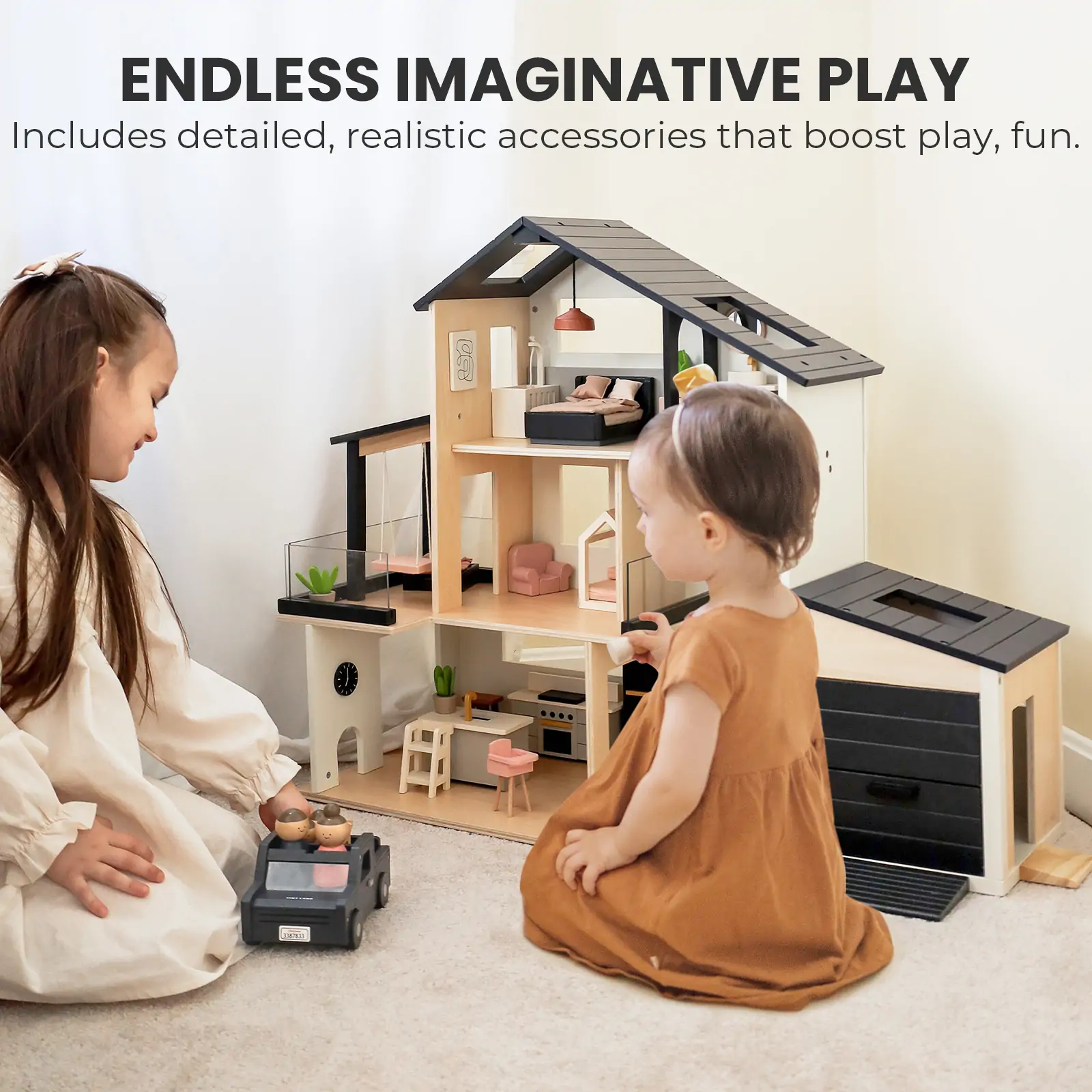 Tiny Land® Sweetwood Edge Dollhouse & Wooden Dollhouse Garage - Image 4