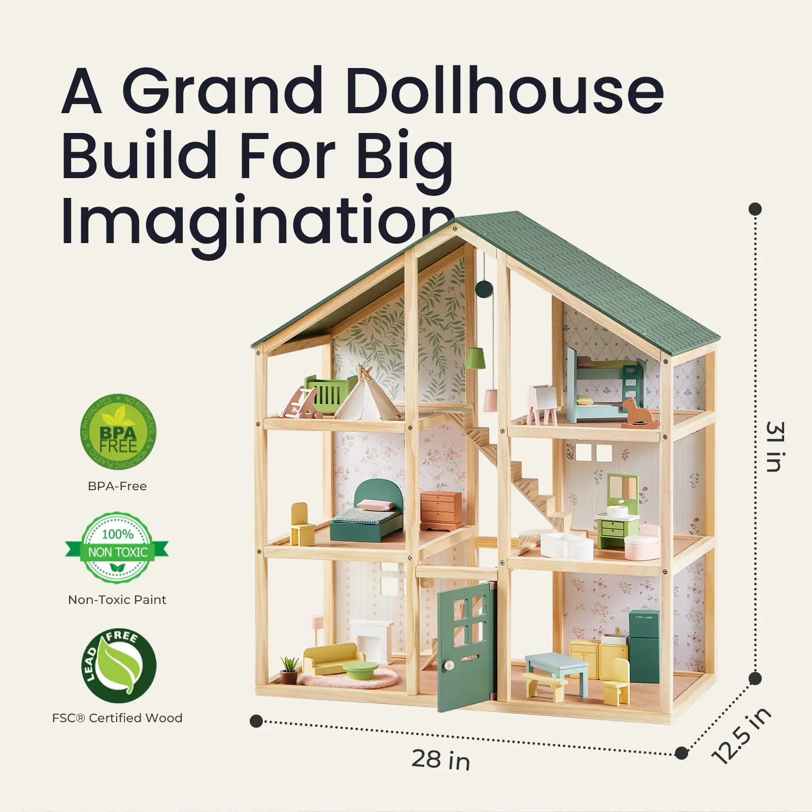 Tiny LandĀ® Sweetwood Evergreen Dollhouse without Dolls - Image 6