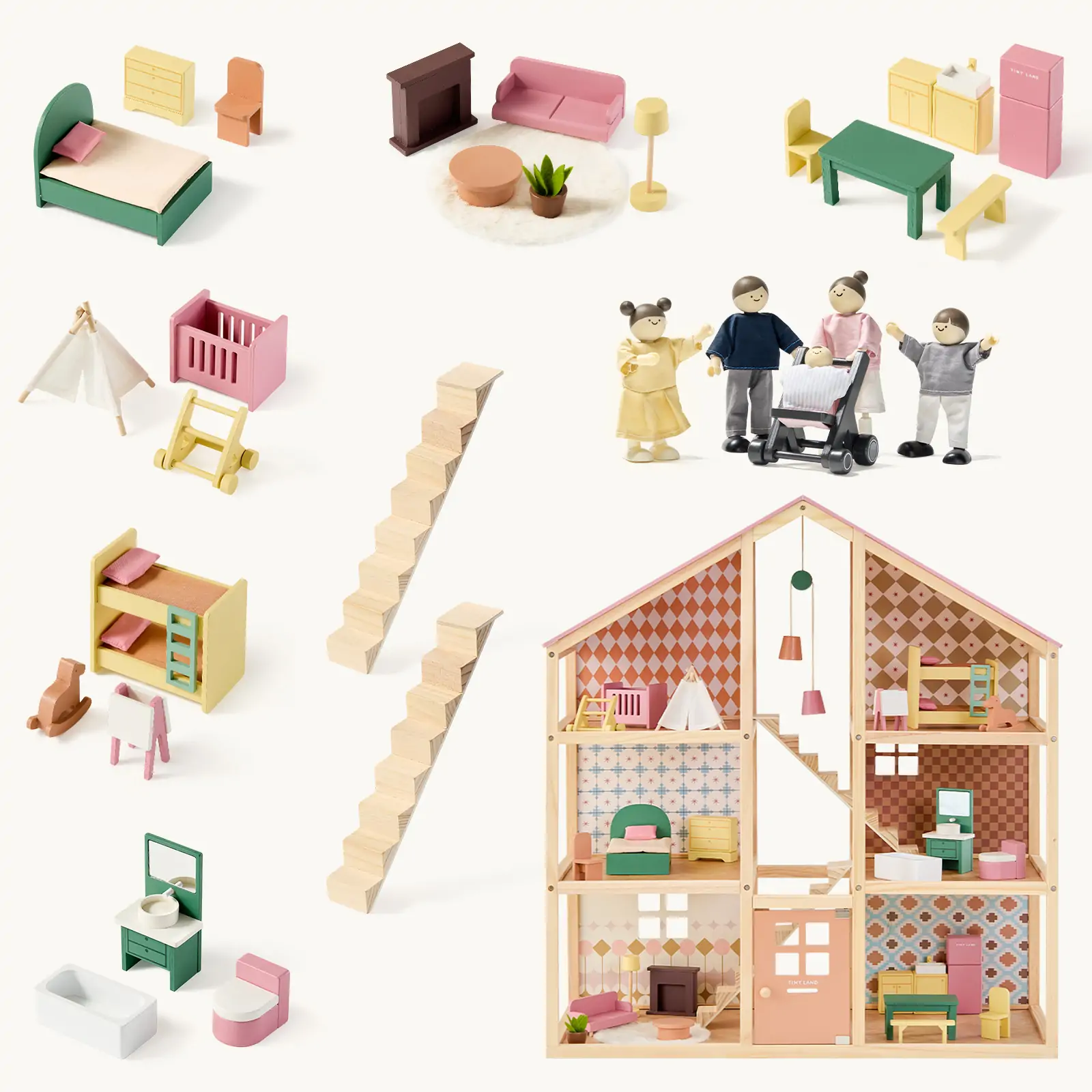 Tiny Land® Sweetwood Pegasus Dollhouse & Wooden Dollhouse Dolls - Image 11