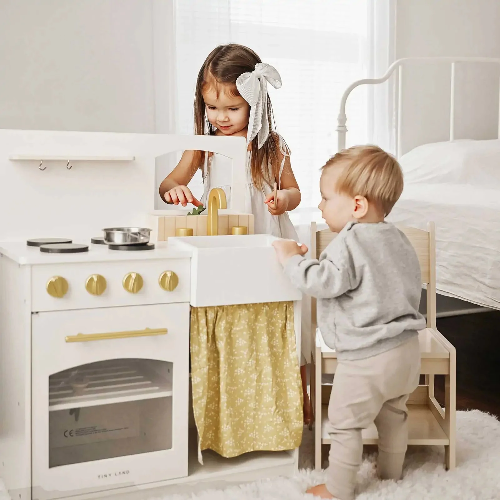Tiny LandĀ® Wooden Play Kitchen for Toddlers - Honey Kitchenette Pretend Cooking Set - Image 5