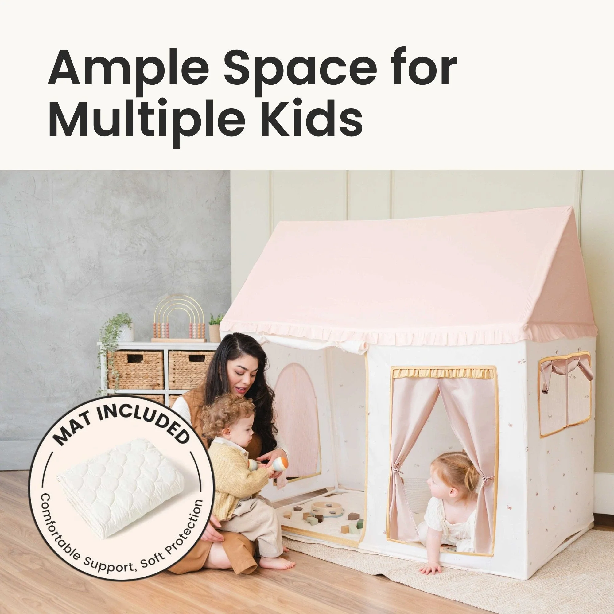 Tiny Land® Sweet Citrus Kids Play Tent – White and Pink Indoor Playhouse - Image 3