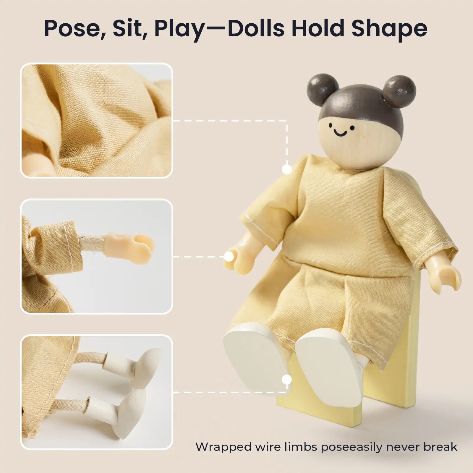 Tiny Land® Wooden Dollhouse Dolls - Image 4