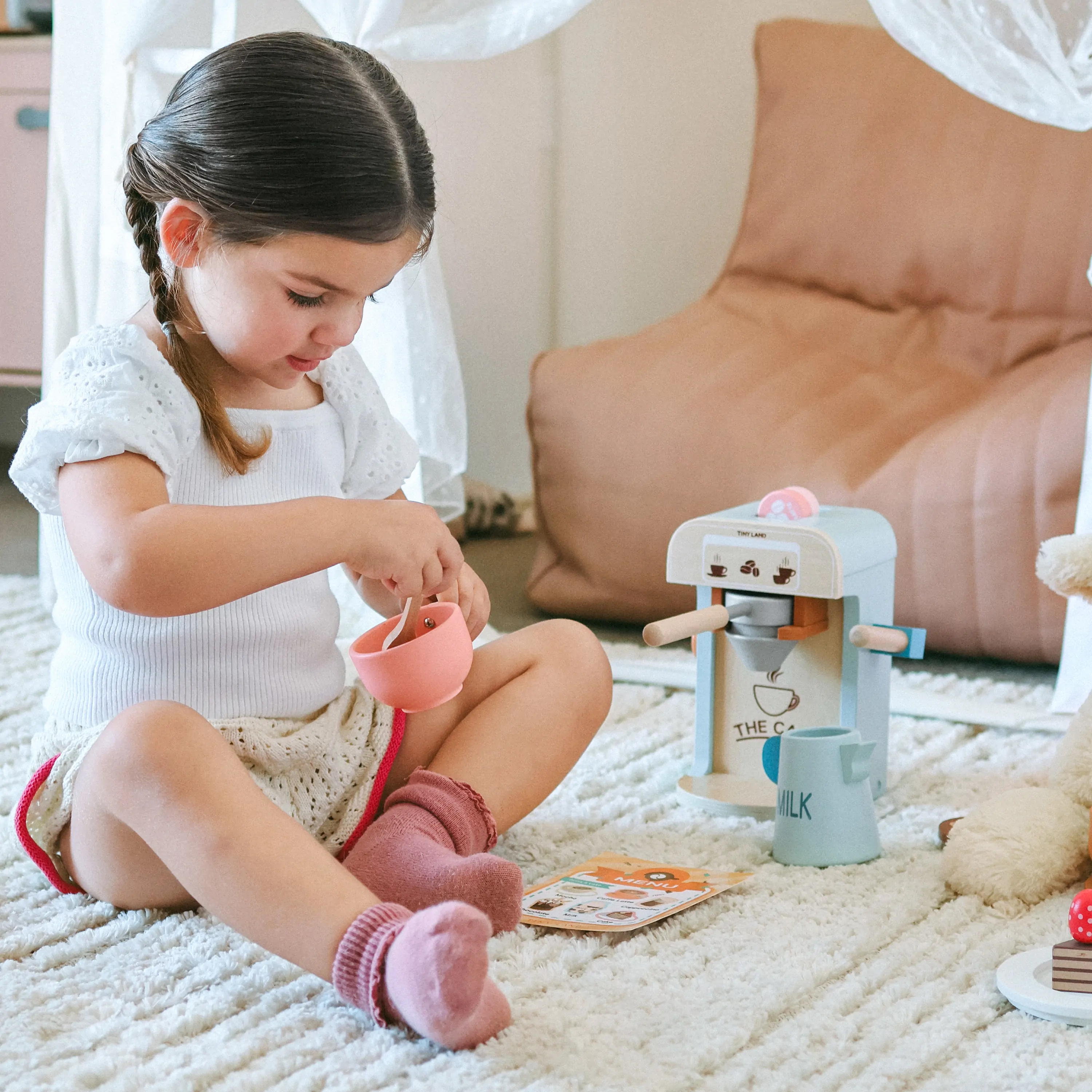 Tiny Land® Play Kitchen Accessories – Children’s Coffee Maker: Wooden Kids Play Coffee Maker Set - Image 4