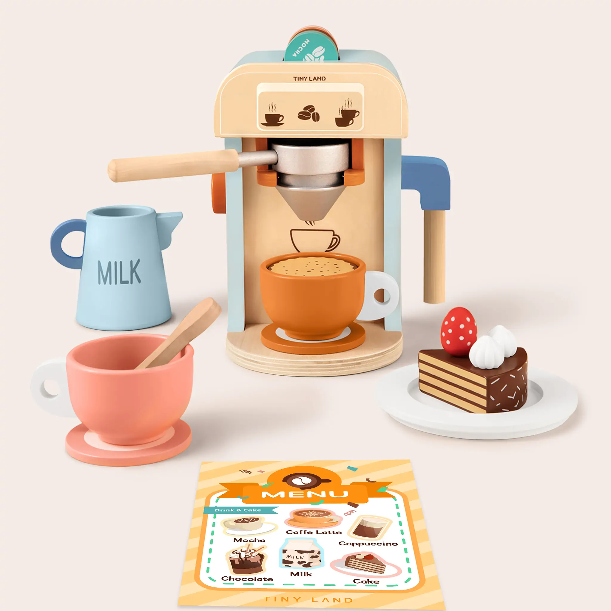 Tiny Land® Play Kitchen Accessories – Children’s Coffee Maker: Wooden Kids Play Coffee Maker Set - Image 7