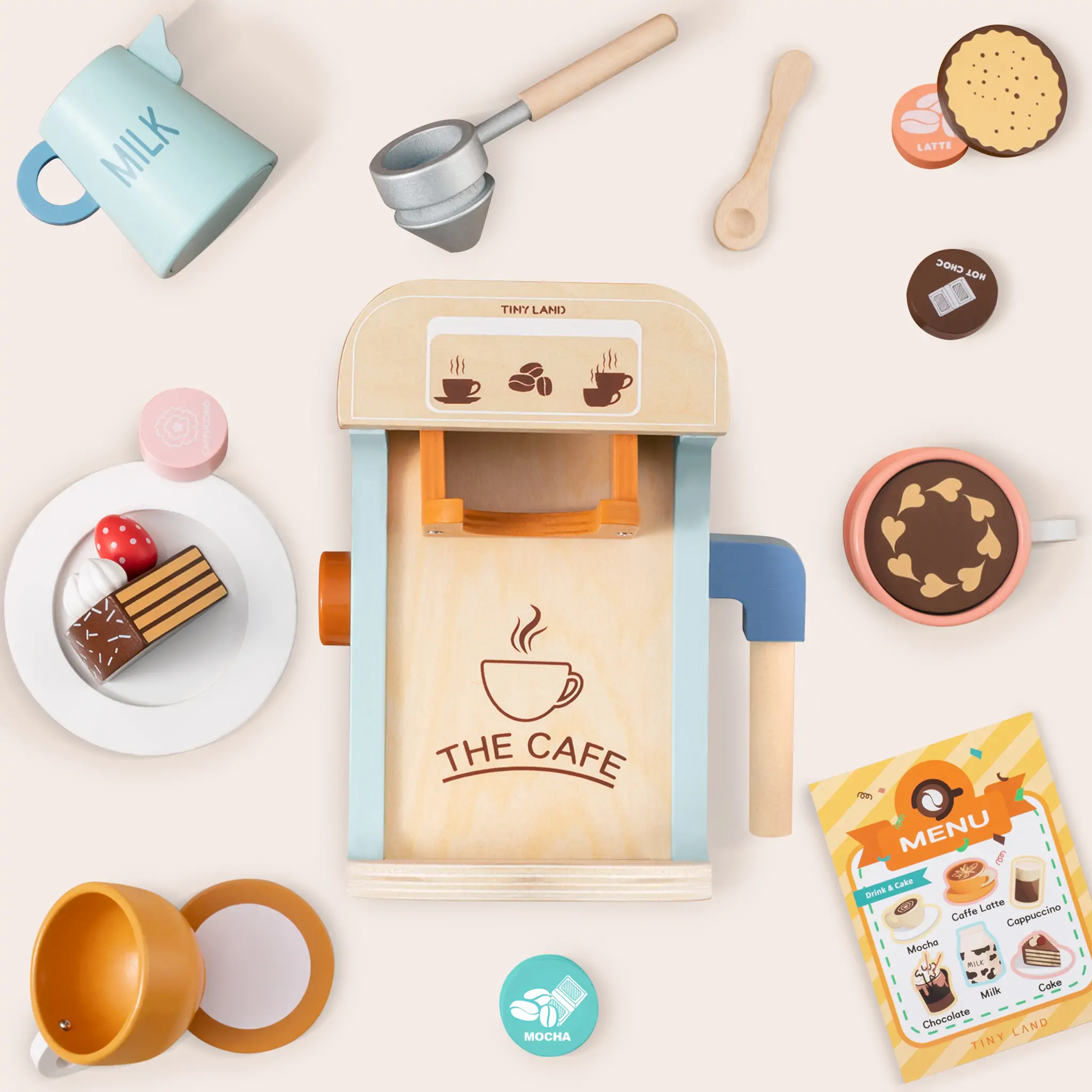 Tiny Land® Play Kitchen Accessories – Children’s Coffee Maker: Wooden Kids Play Coffee Maker Set - Image 8