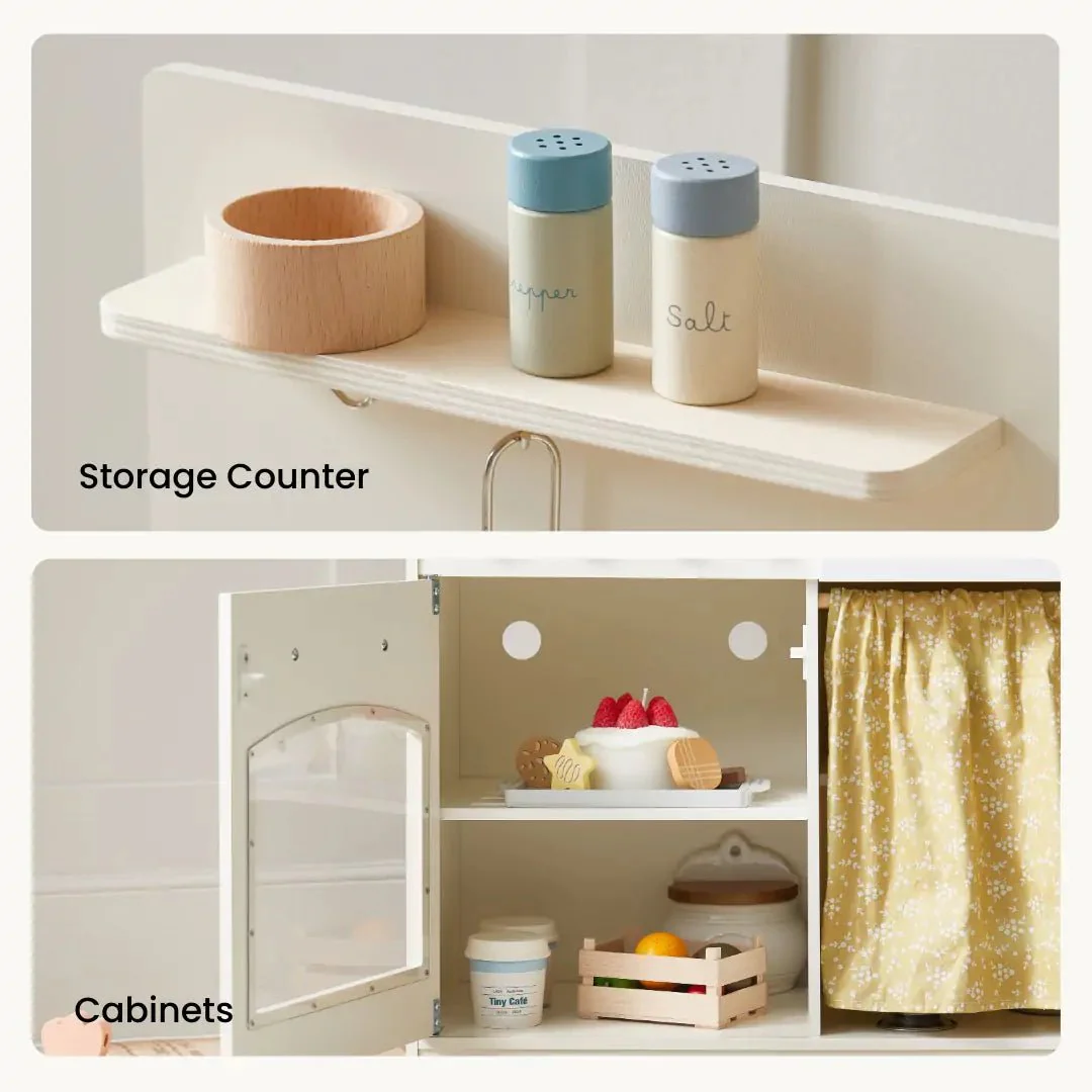 Tiny LandĀ® Wooden Play Kitchen for Toddlers - Honey Kitchenette Pretend Cooking Set - Image 10