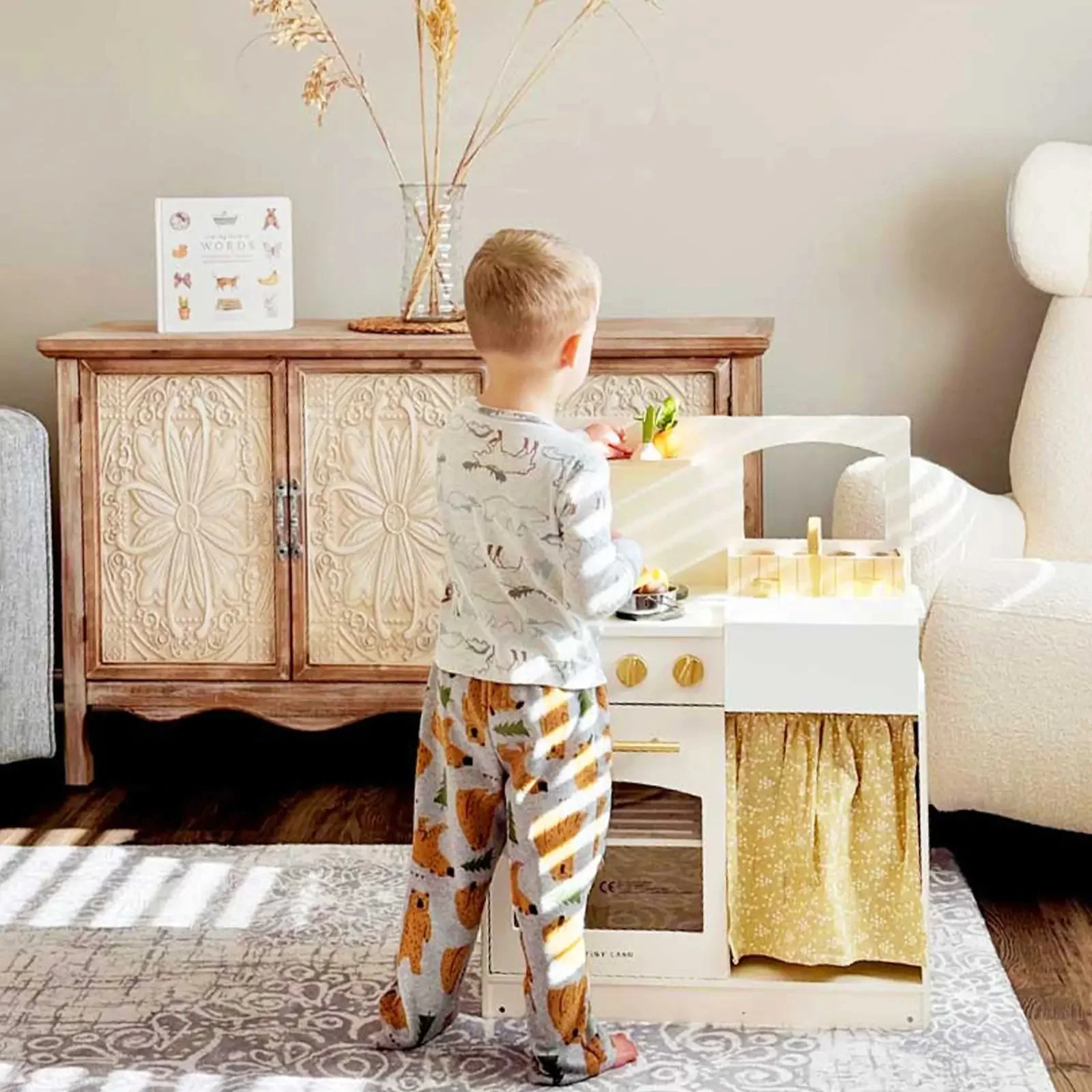 Tiny LandĀ® Wooden Play Kitchen for Toddlers - Honey Kitchenette Pretend Cooking Set - Image 12