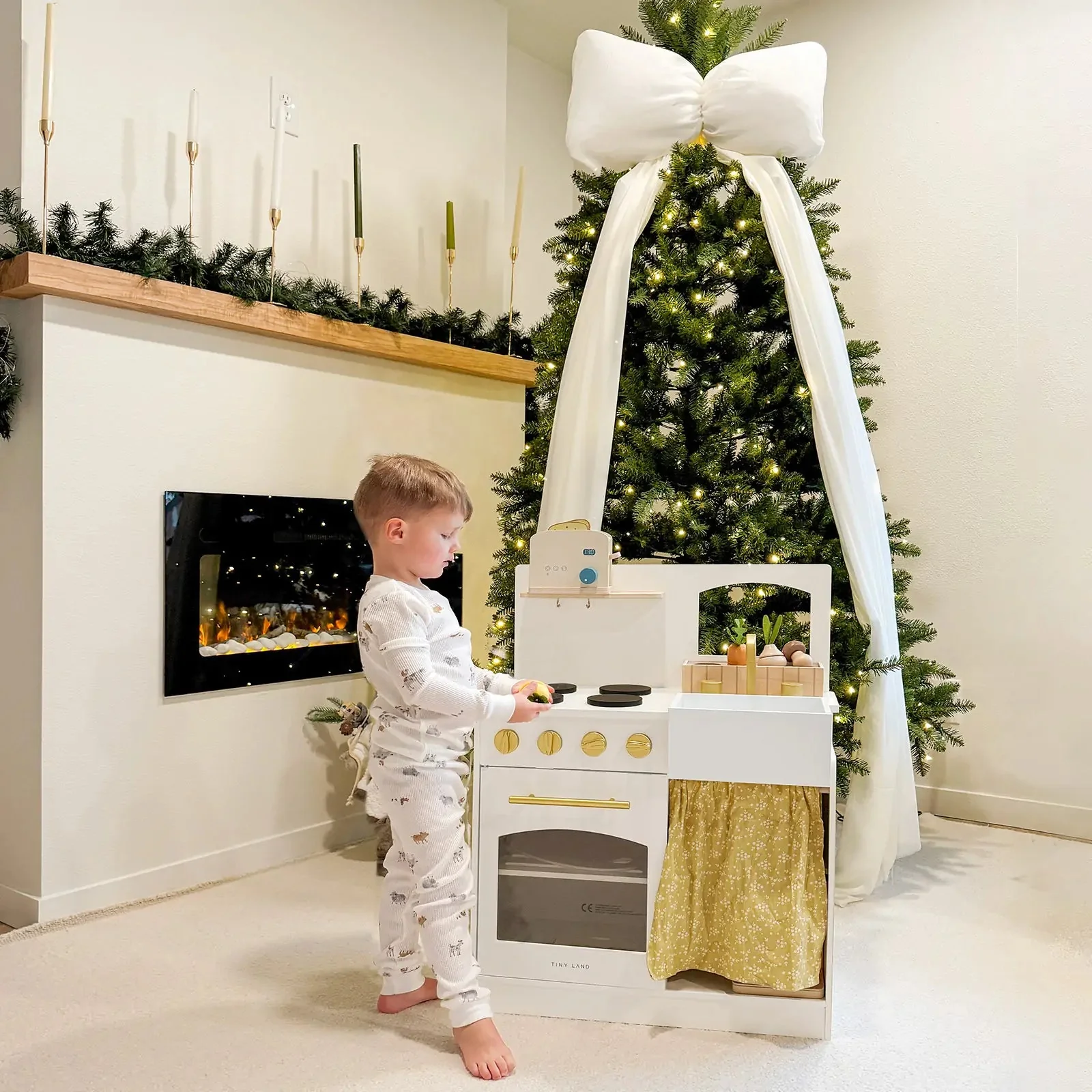 Tiny LandĀ® Wooden Play Kitchen for Toddlers - Honey Kitchenette Pretend Cooking Set - Image 13