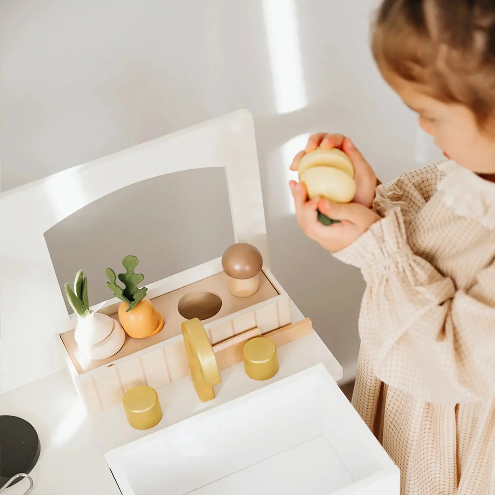 Tiny LandĀ® Wooden Play Kitchen for Toddlers - Honey Kitchenette Pretend Cooking Set - Image 7