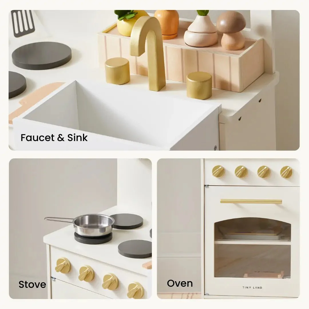 Tiny LandĀ® Wooden Play Kitchen for Toddlers - Honey Kitchenette Pretend Cooking Set - Image 9