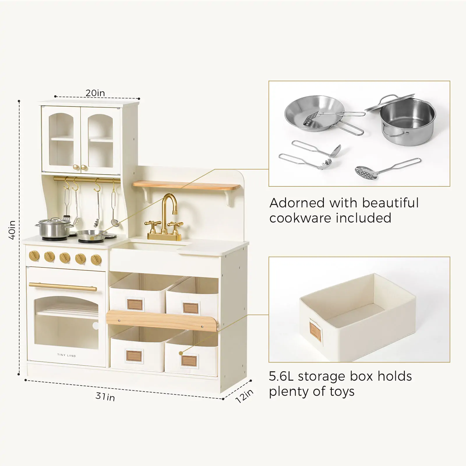 Tiny Land® Wooden Play Kitchen with Storage for Creative Toddlers - Image 8
