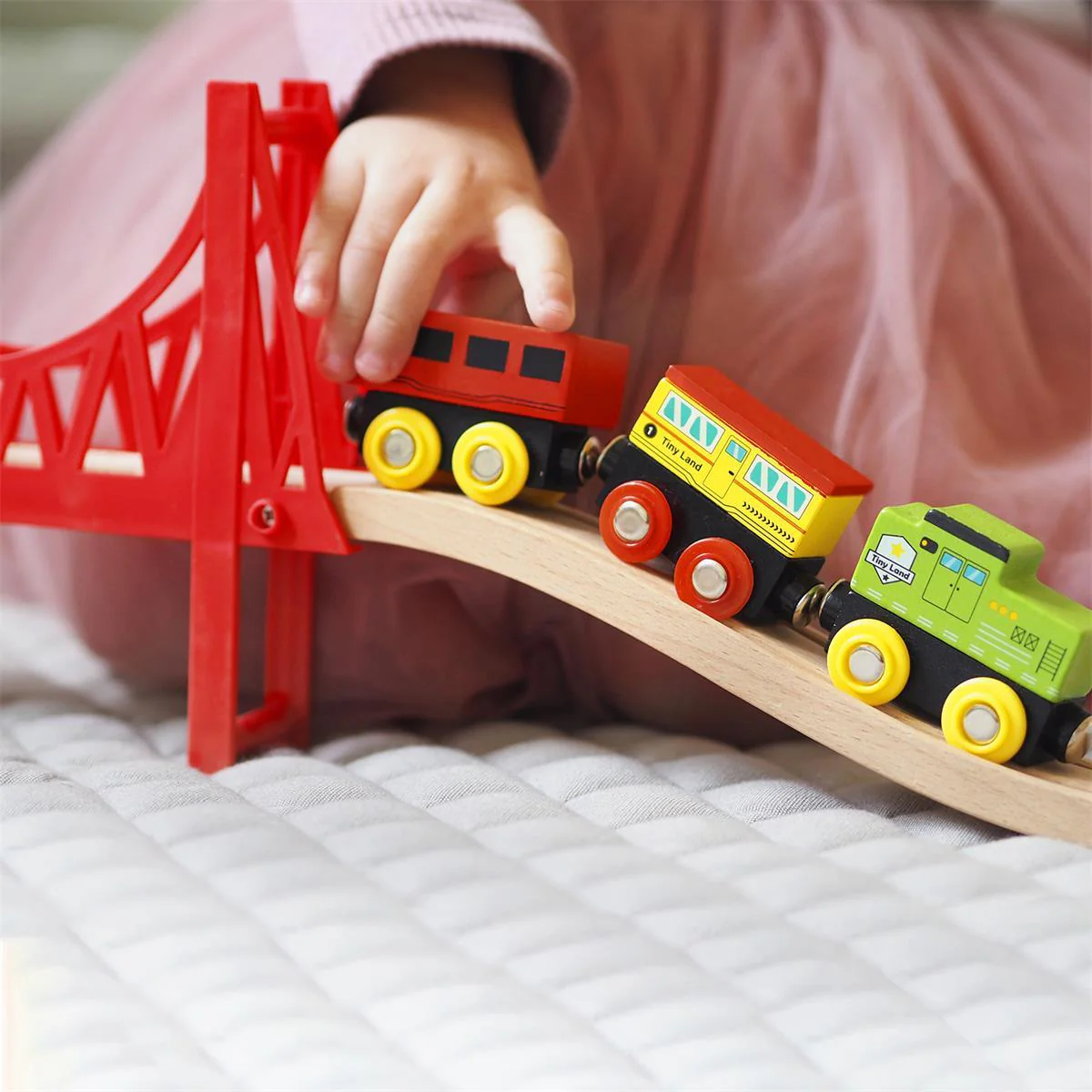 Tiny Land® Wooden Train Set 110 Pcs - Image 3