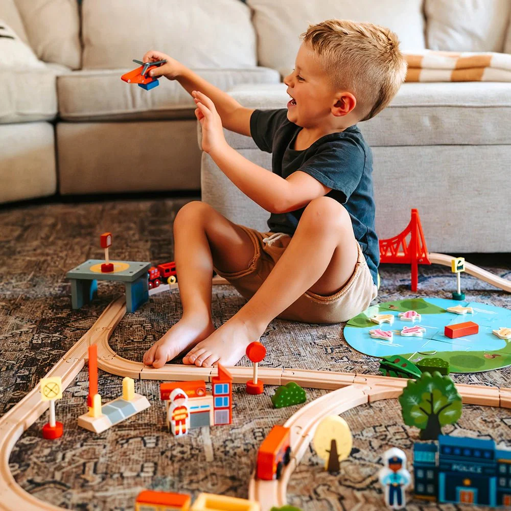 Tiny Land® Wooden Train Set 110 Pcs - Image 4