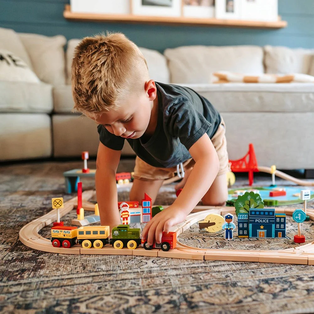 Tiny Land® Wooden Train Set 110 Pcs - Image 6
