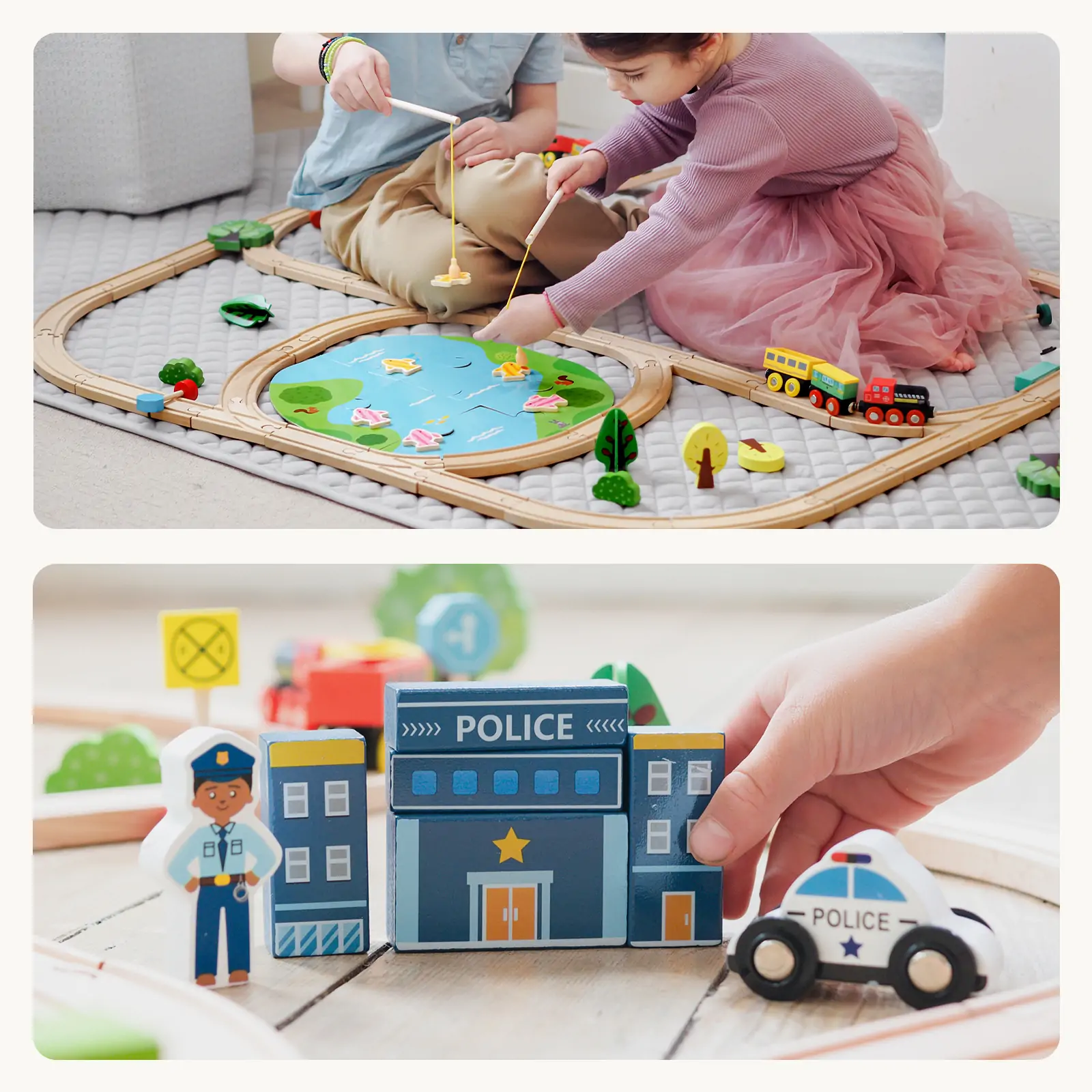 Tiny Land® 110-Piece Wooden Train Set with Folding Storage Box - Image 7