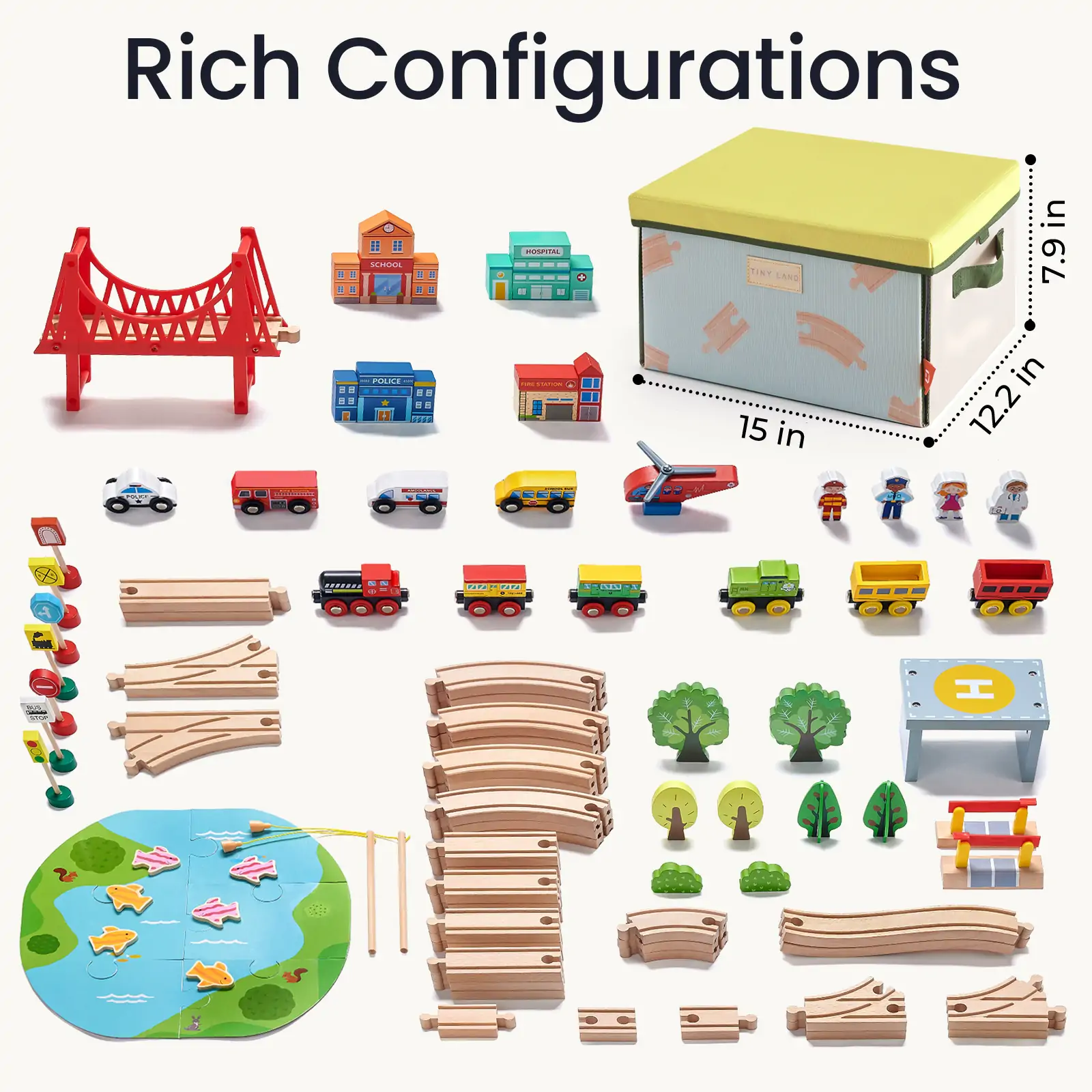Tiny Land® 110-Piece Wooden Train Set with Folding Storage Box - Image 8
